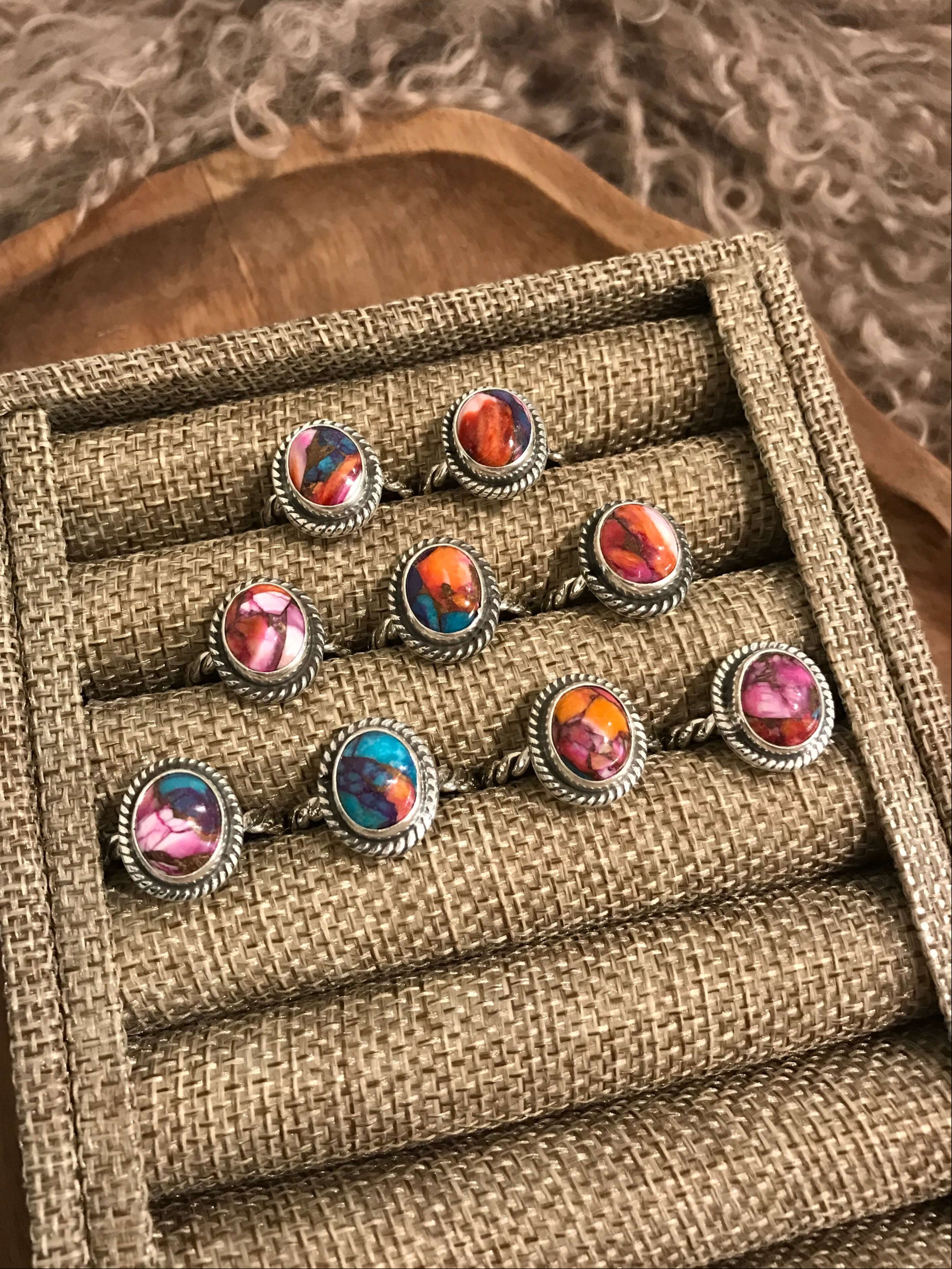 The Valley of Fire Rings-Rings-Calli Co., Turquoise and Silver Jewelry, Native American Handmade, Zuni Tribe, Navajo Tribe, Brock Texas