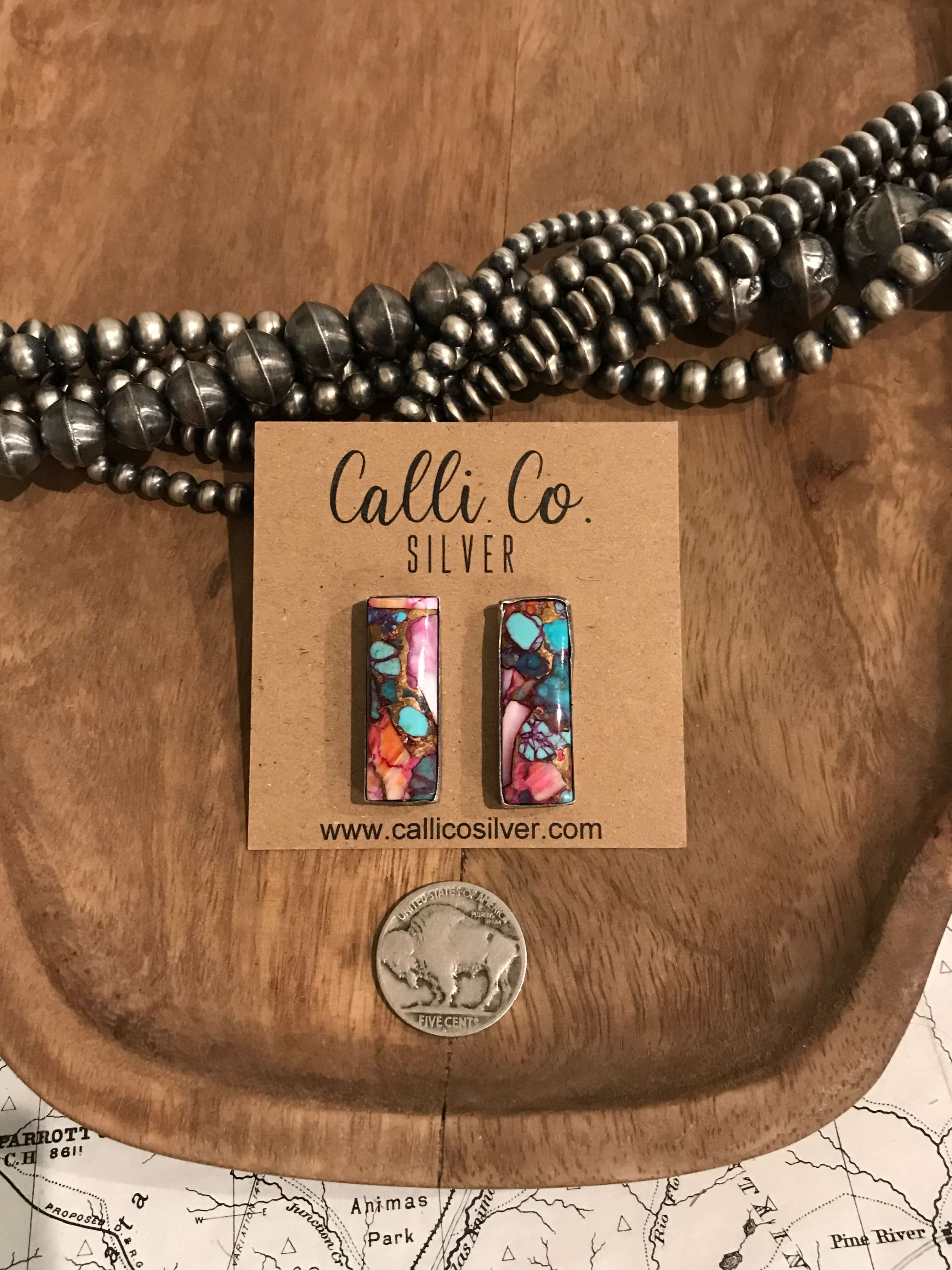 The Big Chief Dahlia Earrings, 5-Earrings-Calli Co., Turquoise and Silver Jewelry, Native American Handmade, Zuni Tribe, Navajo Tribe, Brock Texas