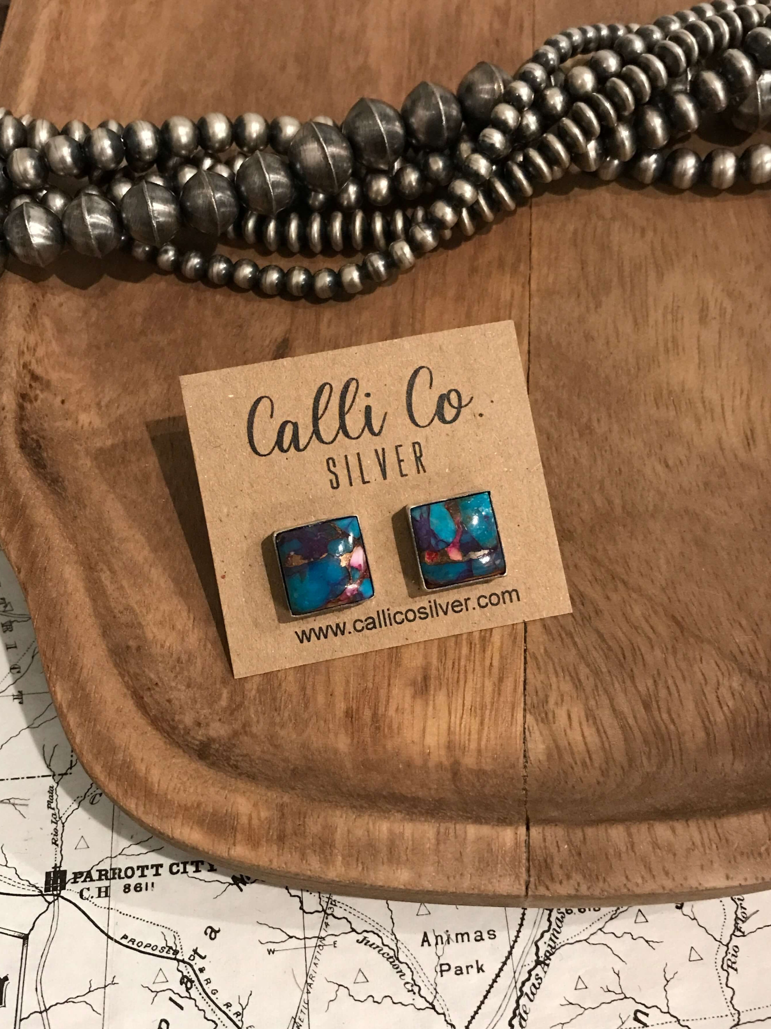 The Briar Studs, 1-Earrings-Calli Co., Turquoise and Silver Jewelry, Native American Handmade, Zuni Tribe, Navajo Tribe, Brock Texas