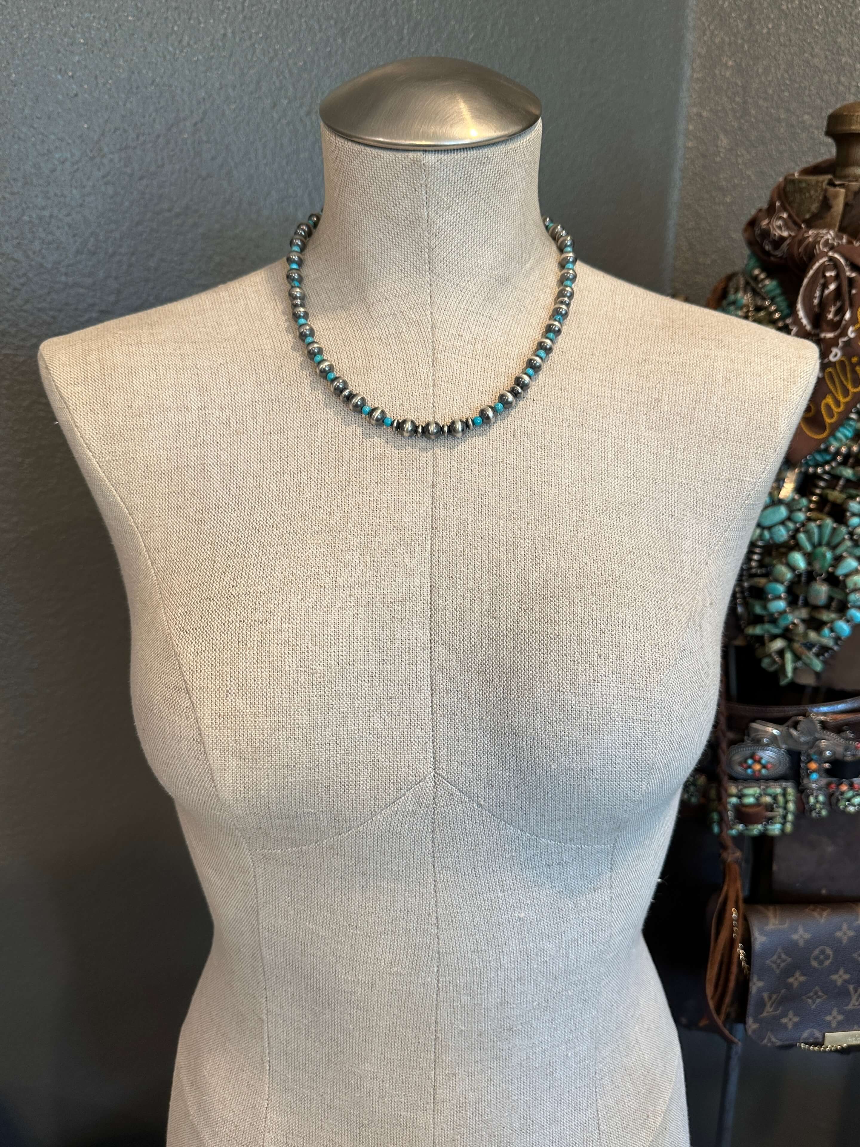 The Zara Turquoise Necklace, 20"-Necklaces-Calli Co., Turquoise and Silver Jewelry, Native American Handmade, Zuni Tribe, Navajo Tribe, Brock Texas