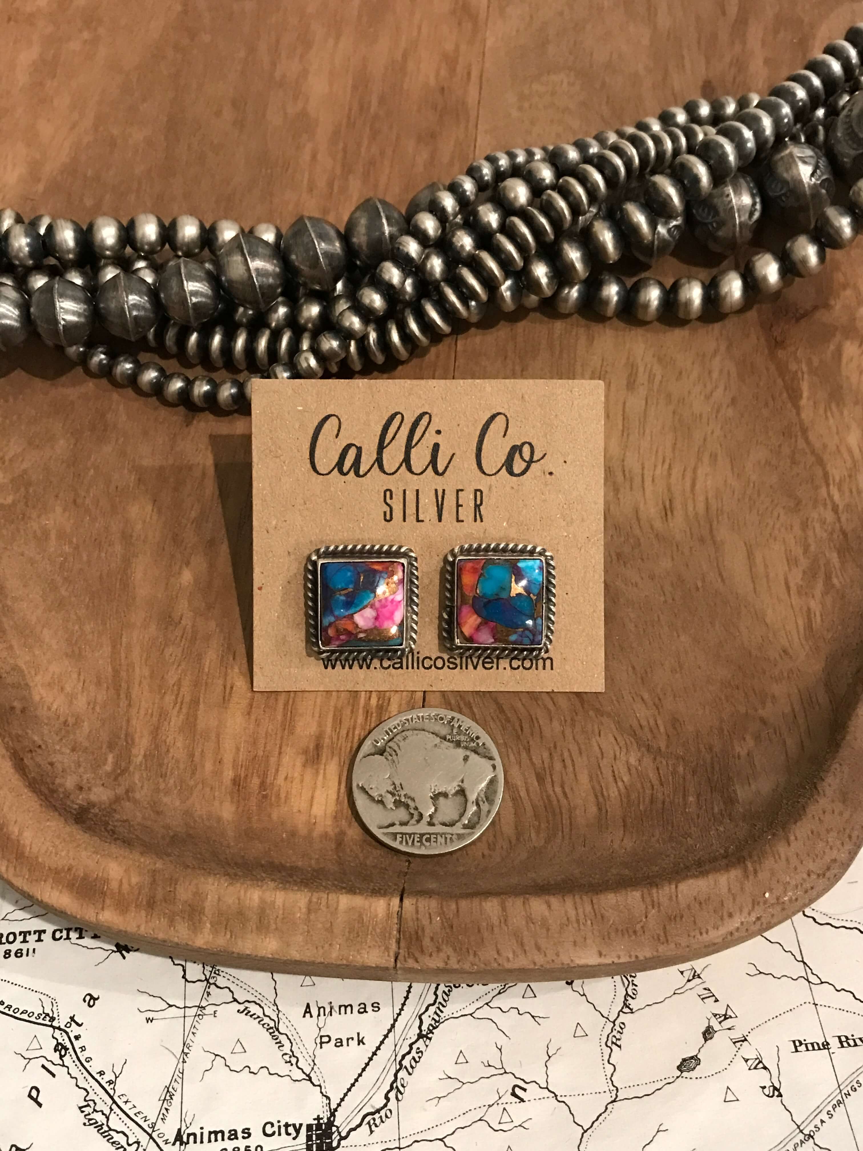 The Birkin Studs, 1-Earrings-Calli Co., Turquoise and Silver Jewelry, Native American Handmade, Zuni Tribe, Navajo Tribe, Brock Texas