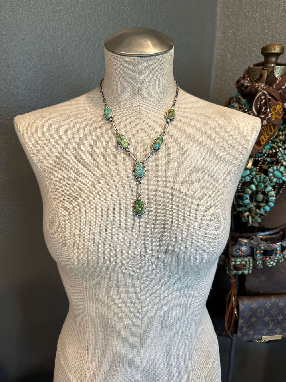 The Eutaw Turquoise Lariat Necklace Set-Necklaces-Calli Co., Turquoise and Silver Jewelry, Native American Handmade, Zuni Tribe, Navajo Tribe, Brock Texas