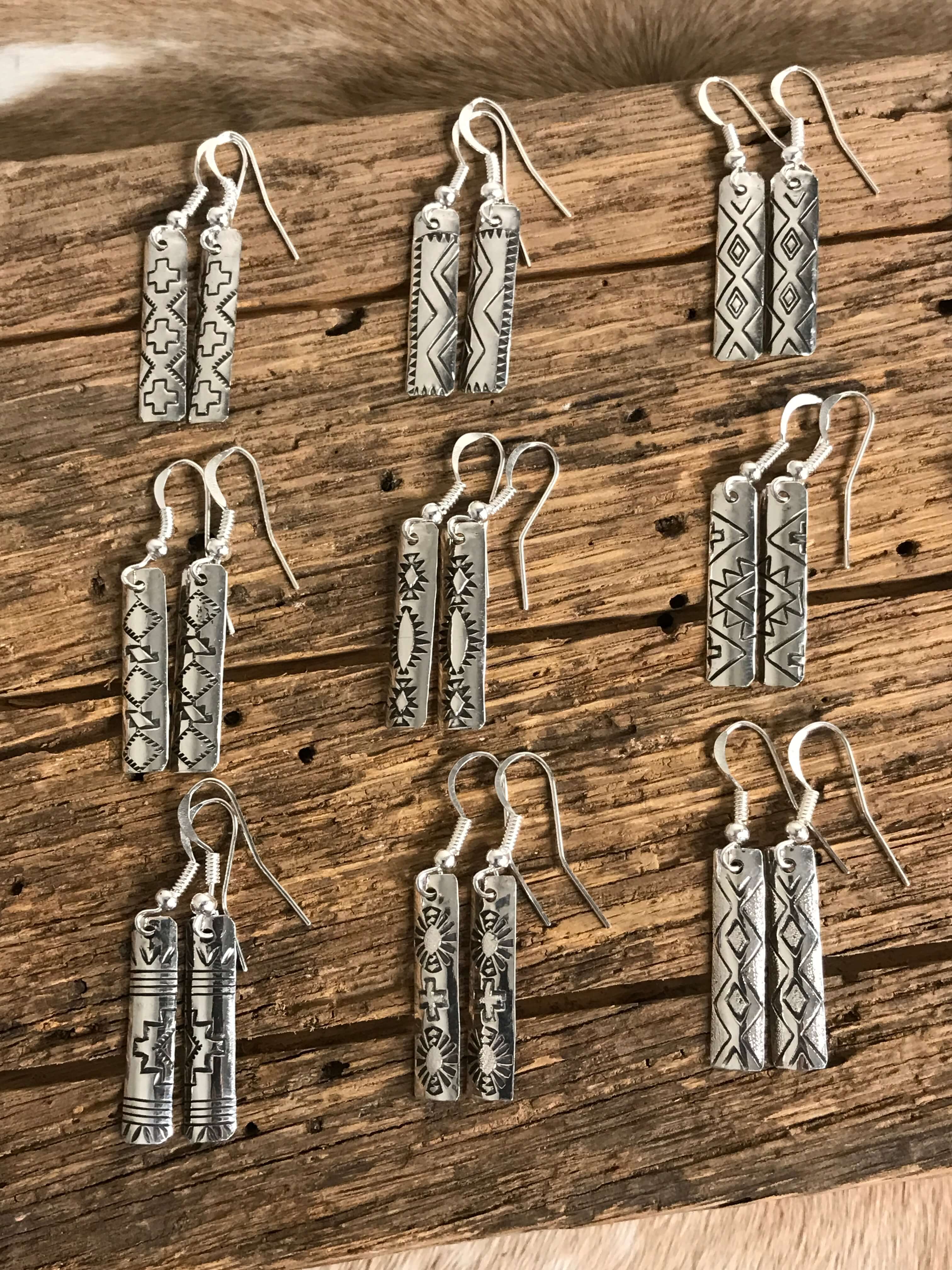 The Stamped Drop Earrings-Earrings-Calli Co., Turquoise and Silver Jewelry, Native American Handmade, Zuni Tribe, Navajo Tribe, Brock Texas