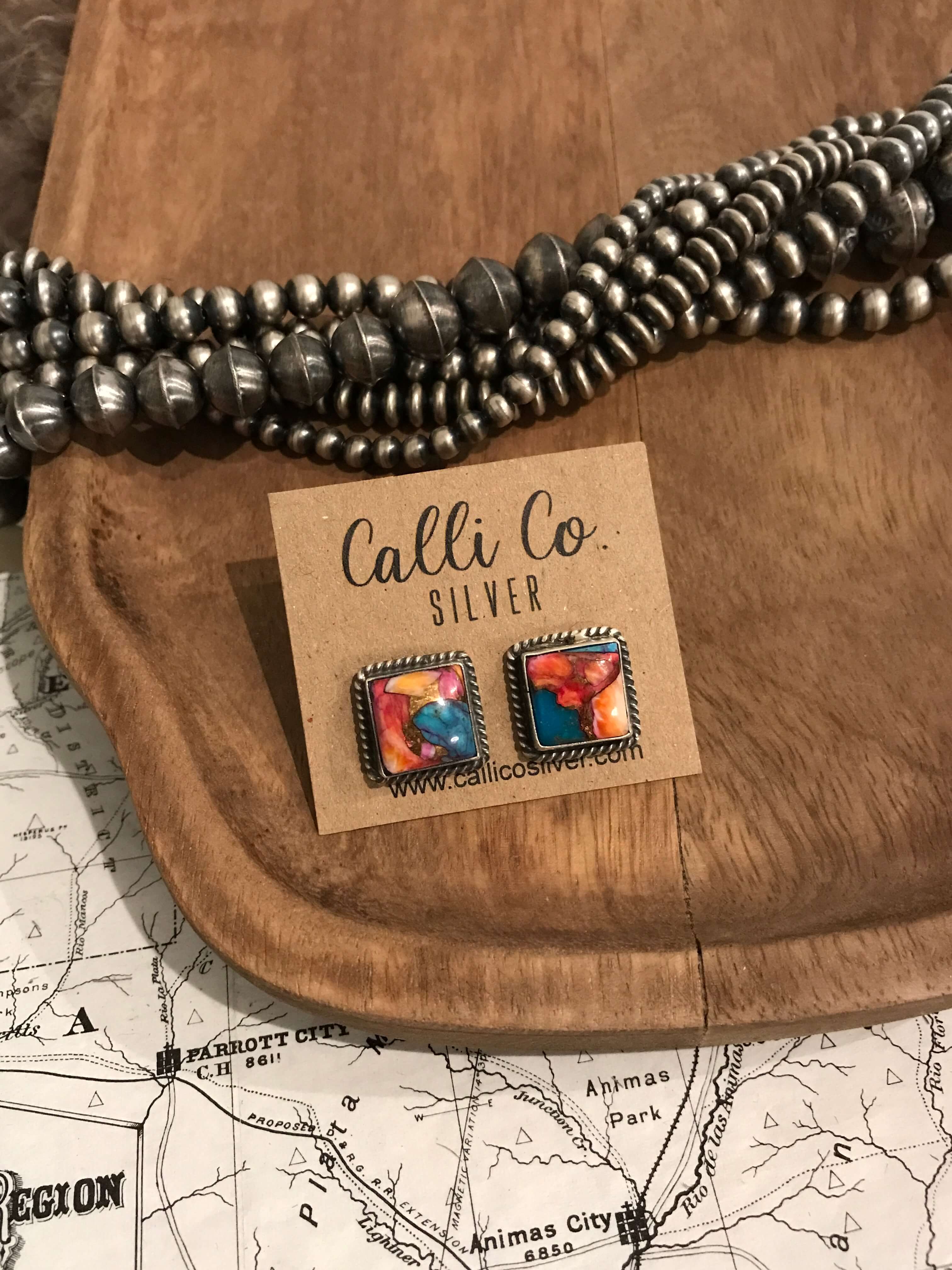 The Birkin Studs, 6-Earrings-Calli Co., Turquoise and Silver Jewelry, Native American Handmade, Zuni Tribe, Navajo Tribe, Brock Texas