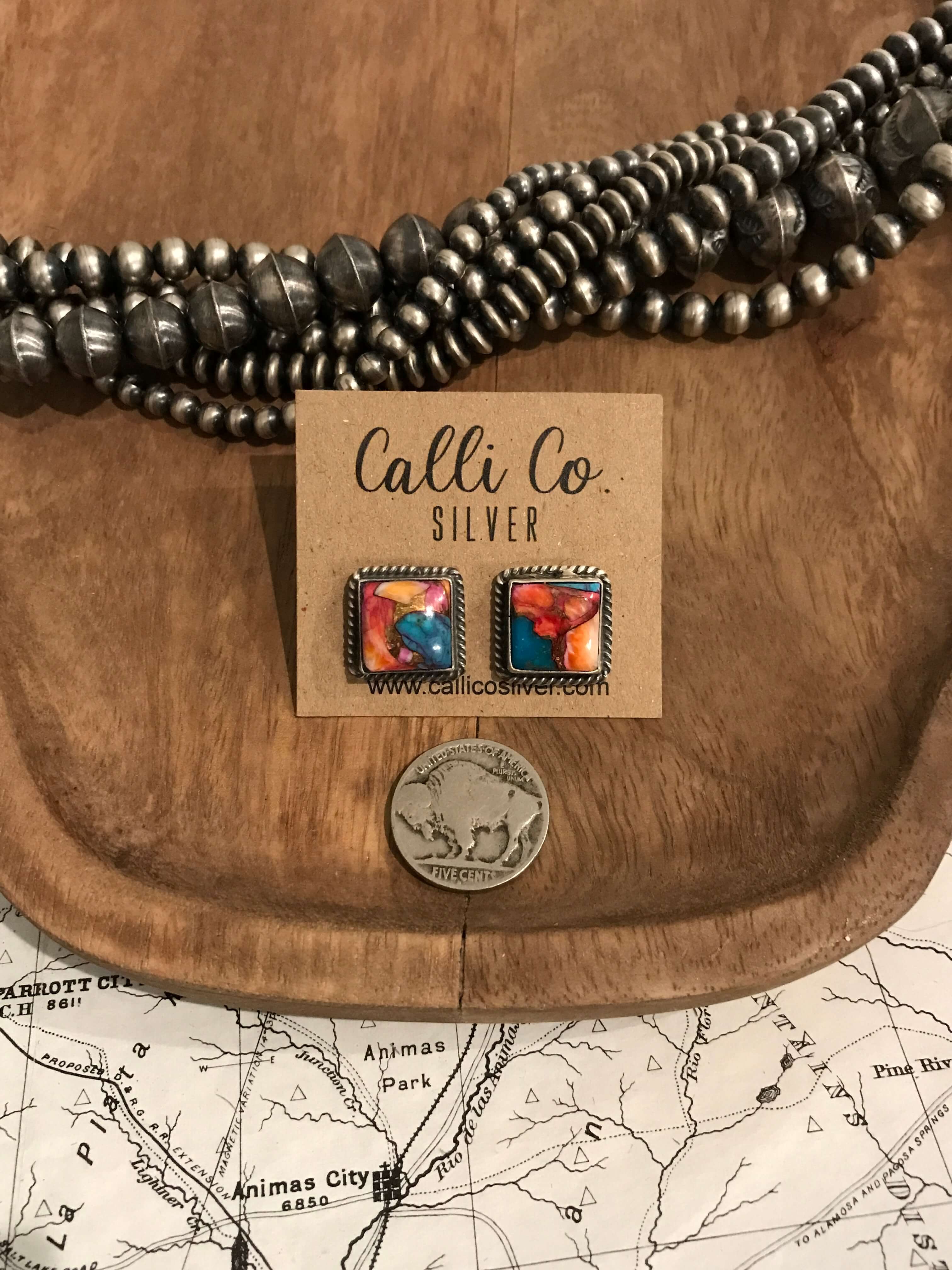 The Birkin Studs, 6-Earrings-Calli Co., Turquoise and Silver Jewelry, Native American Handmade, Zuni Tribe, Navajo Tribe, Brock Texas