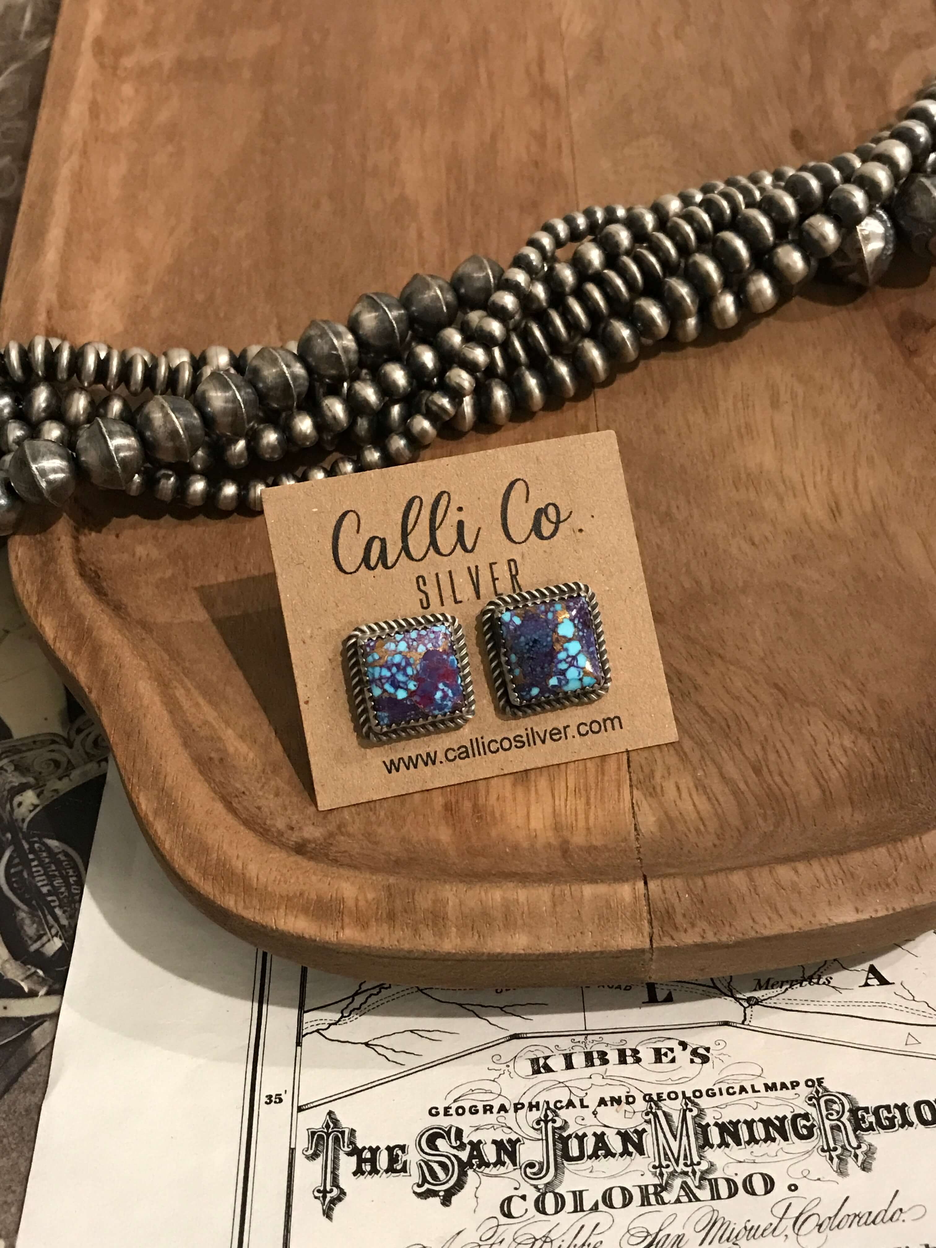 The Birkin Studs, 11-Earrings-Calli Co., Turquoise and Silver Jewelry, Native American Handmade, Zuni Tribe, Navajo Tribe, Brock Texas