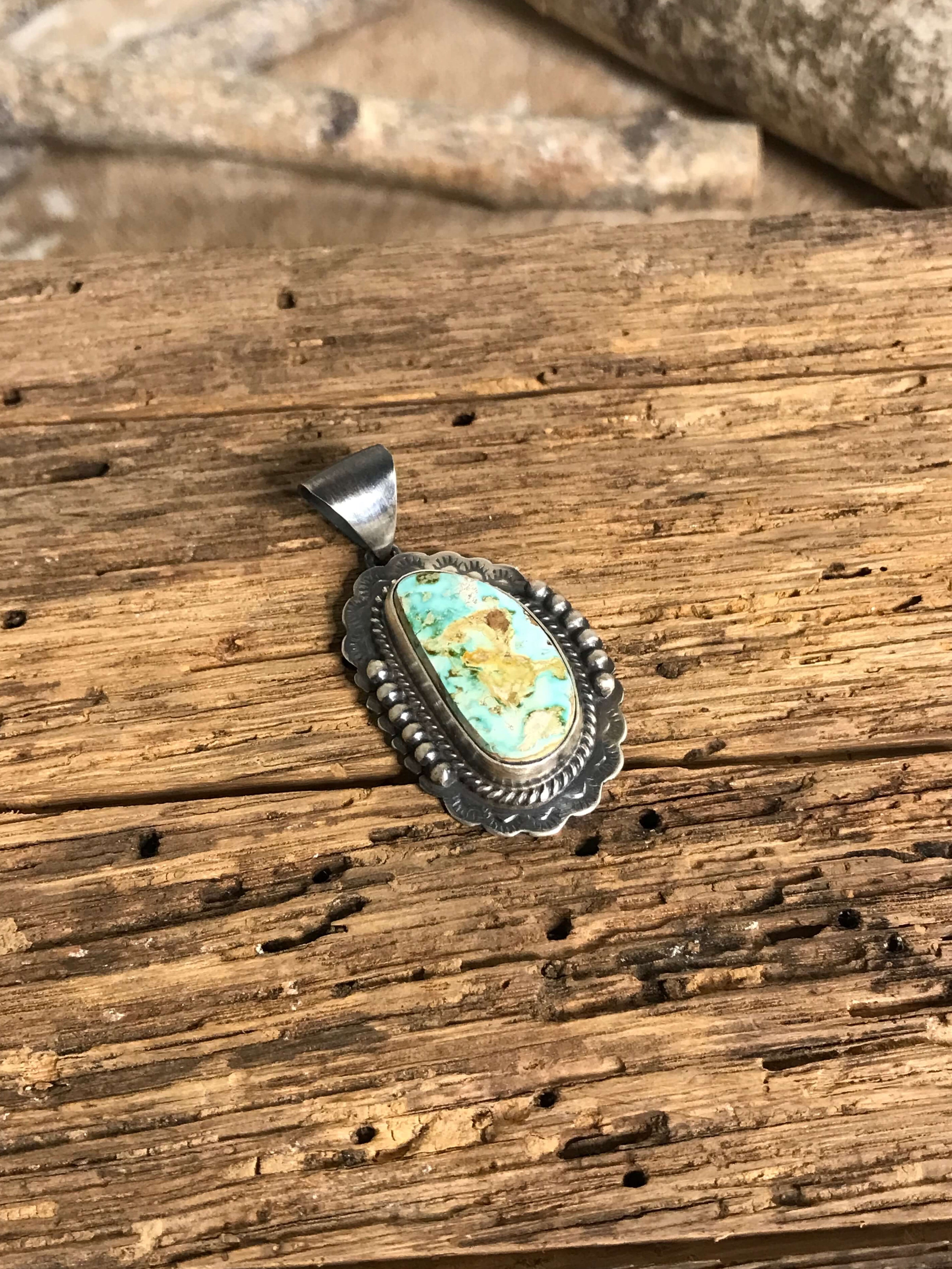 The Wilcox Turquoise Pendant, 3-Pendants-Calli Co., Turquoise and Silver Jewelry, Native American Handmade, Zuni Tribe, Navajo Tribe, Brock Texas