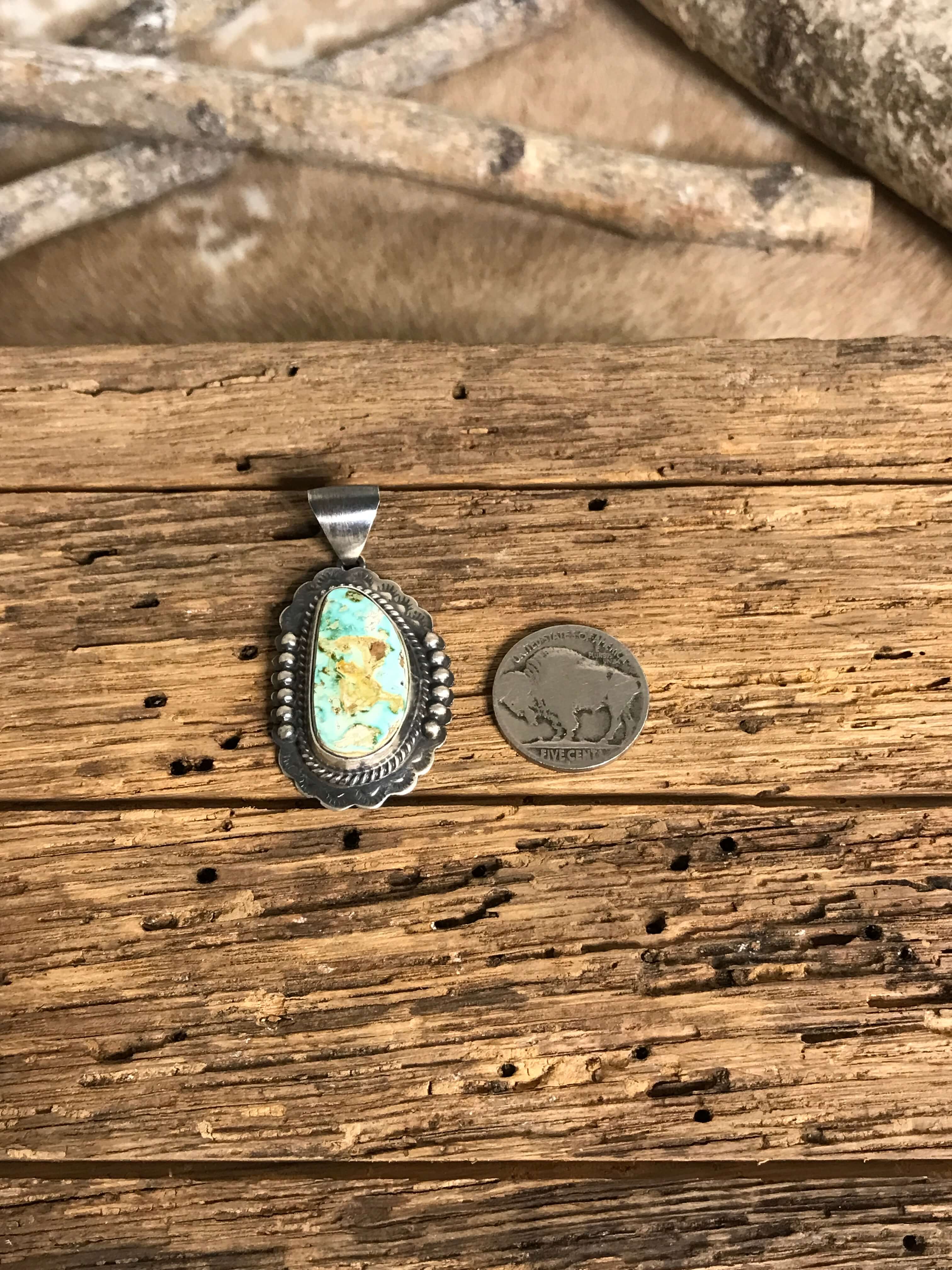 The Wilcox Turquoise Pendant, 3-Pendants-Calli Co., Turquoise and Silver Jewelry, Native American Handmade, Zuni Tribe, Navajo Tribe, Brock Texas