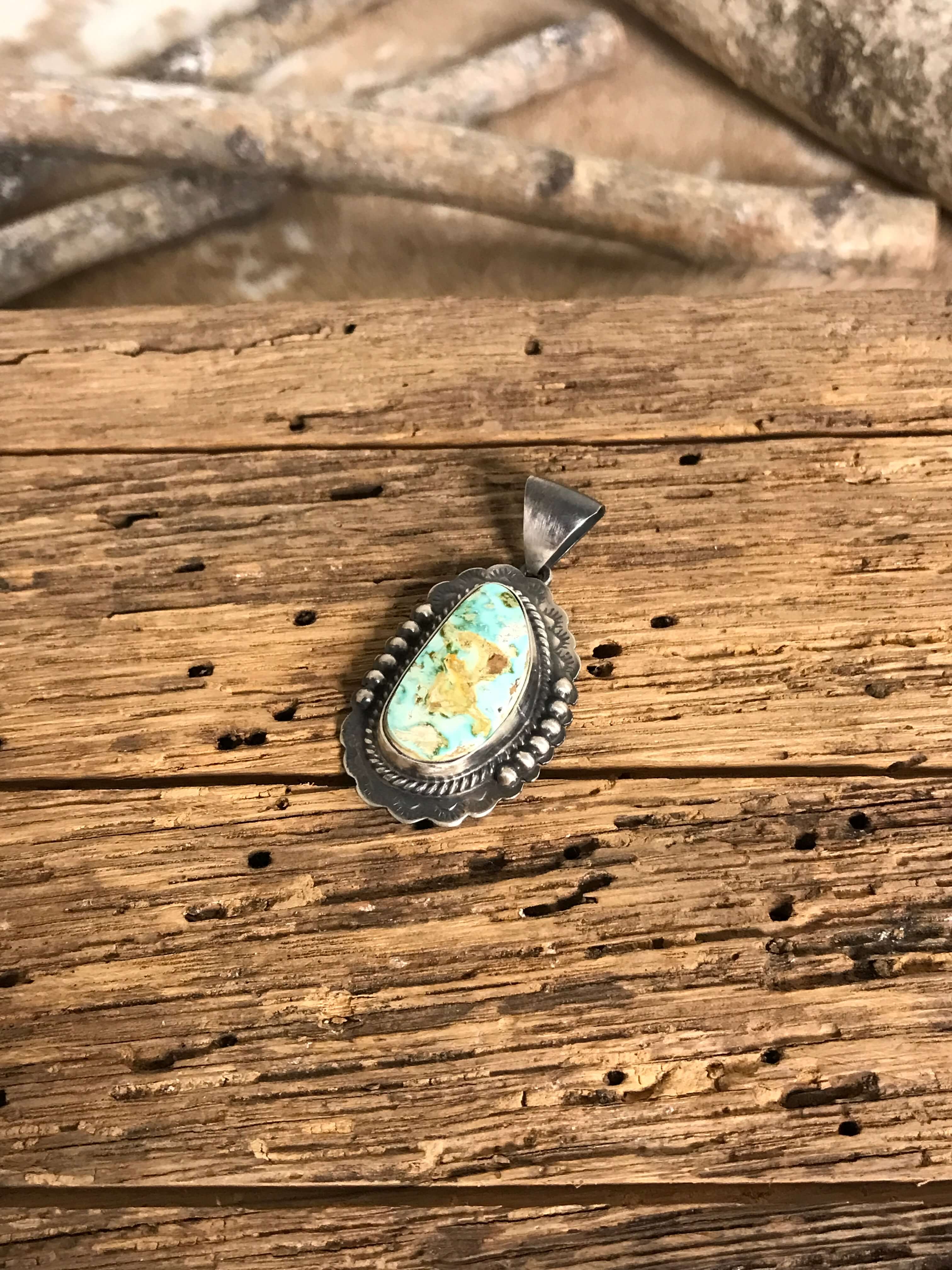 The Wilcox Turquoise Pendant, 3-Pendants-Calli Co., Turquoise and Silver Jewelry, Native American Handmade, Zuni Tribe, Navajo Tribe, Brock Texas