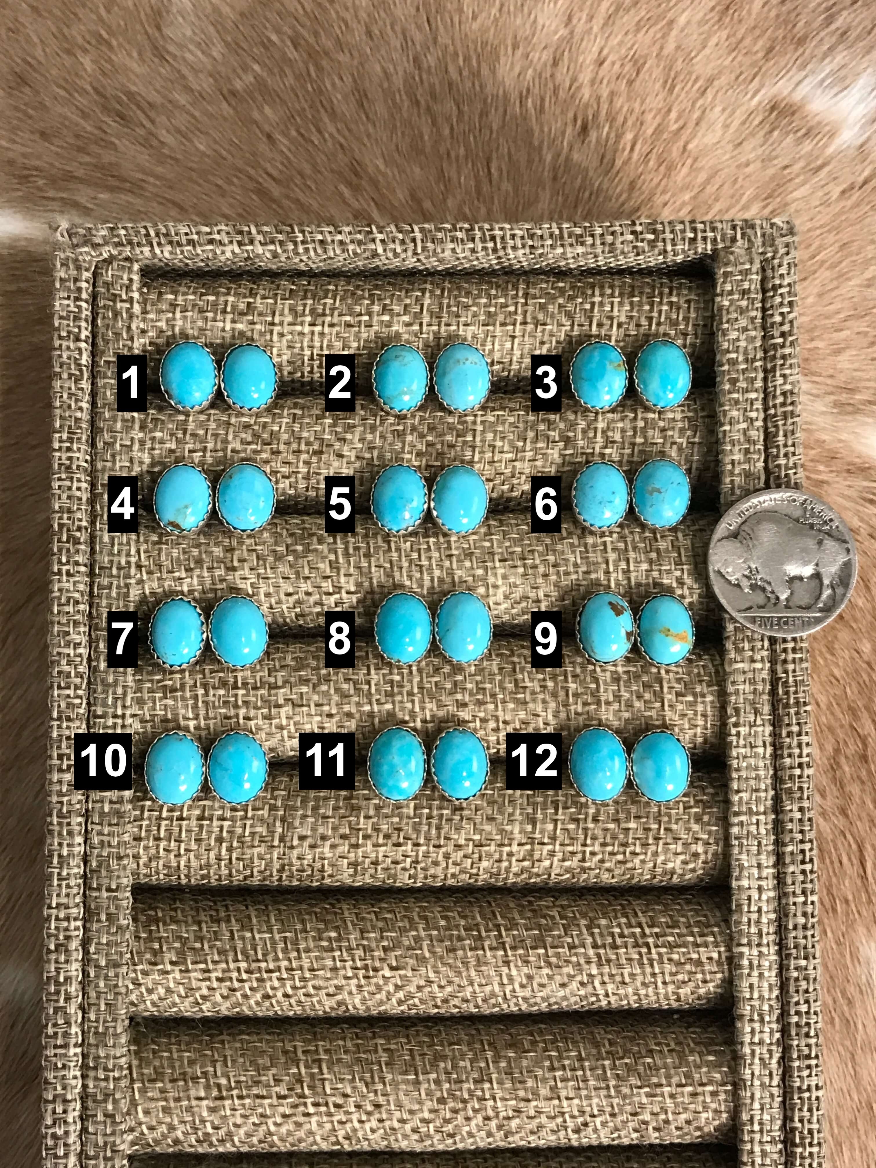 The Llano Studs in Blue-Earrings-Calli Co., Turquoise and Silver Jewelry, Native American Handmade, Zuni Tribe, Navajo Tribe, Brock Texas