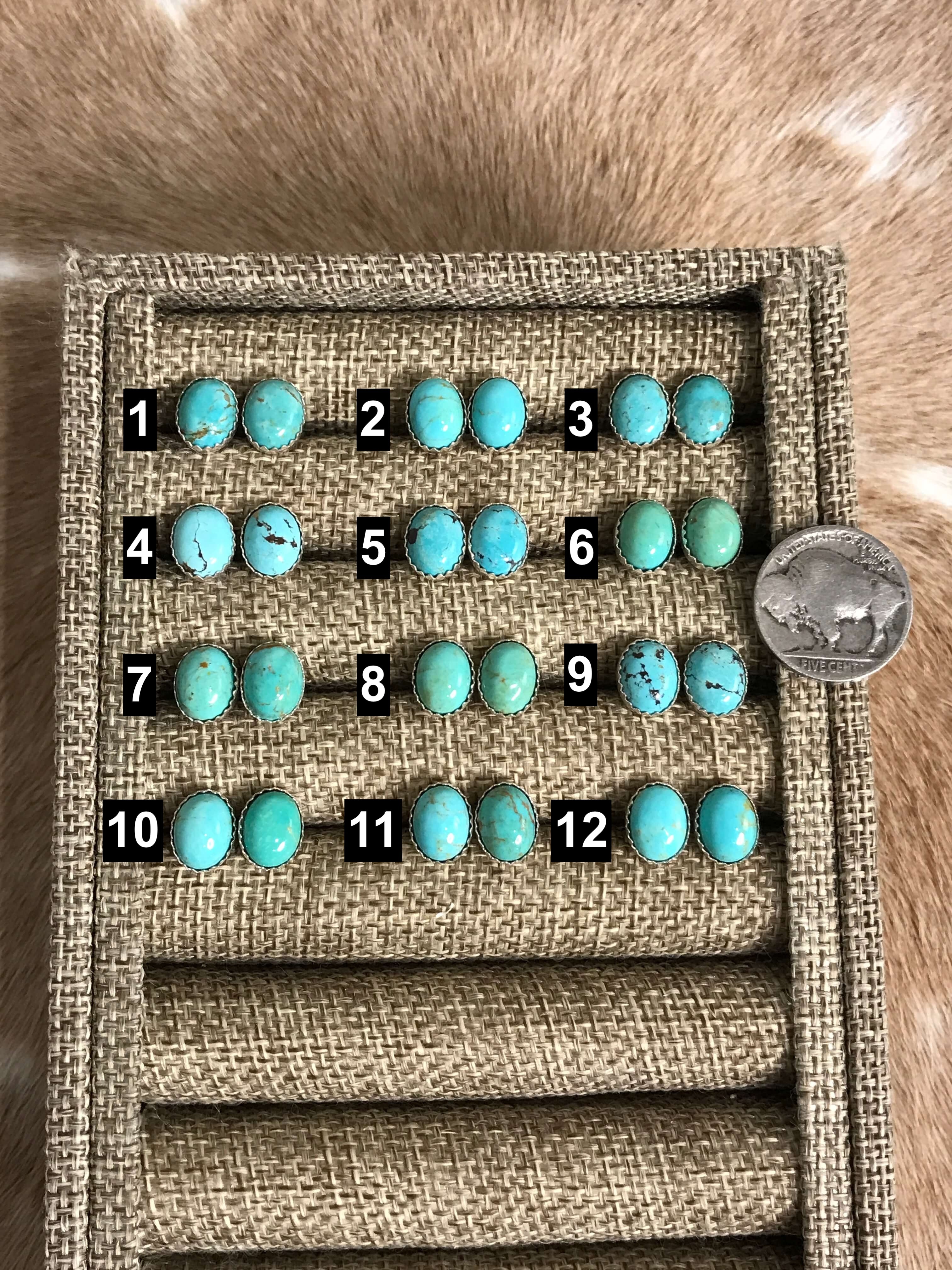 The Llano Studs in Green-Earrings-Calli Co., Turquoise and Silver Jewelry, Native American Handmade, Zuni Tribe, Navajo Tribe, Brock Texas