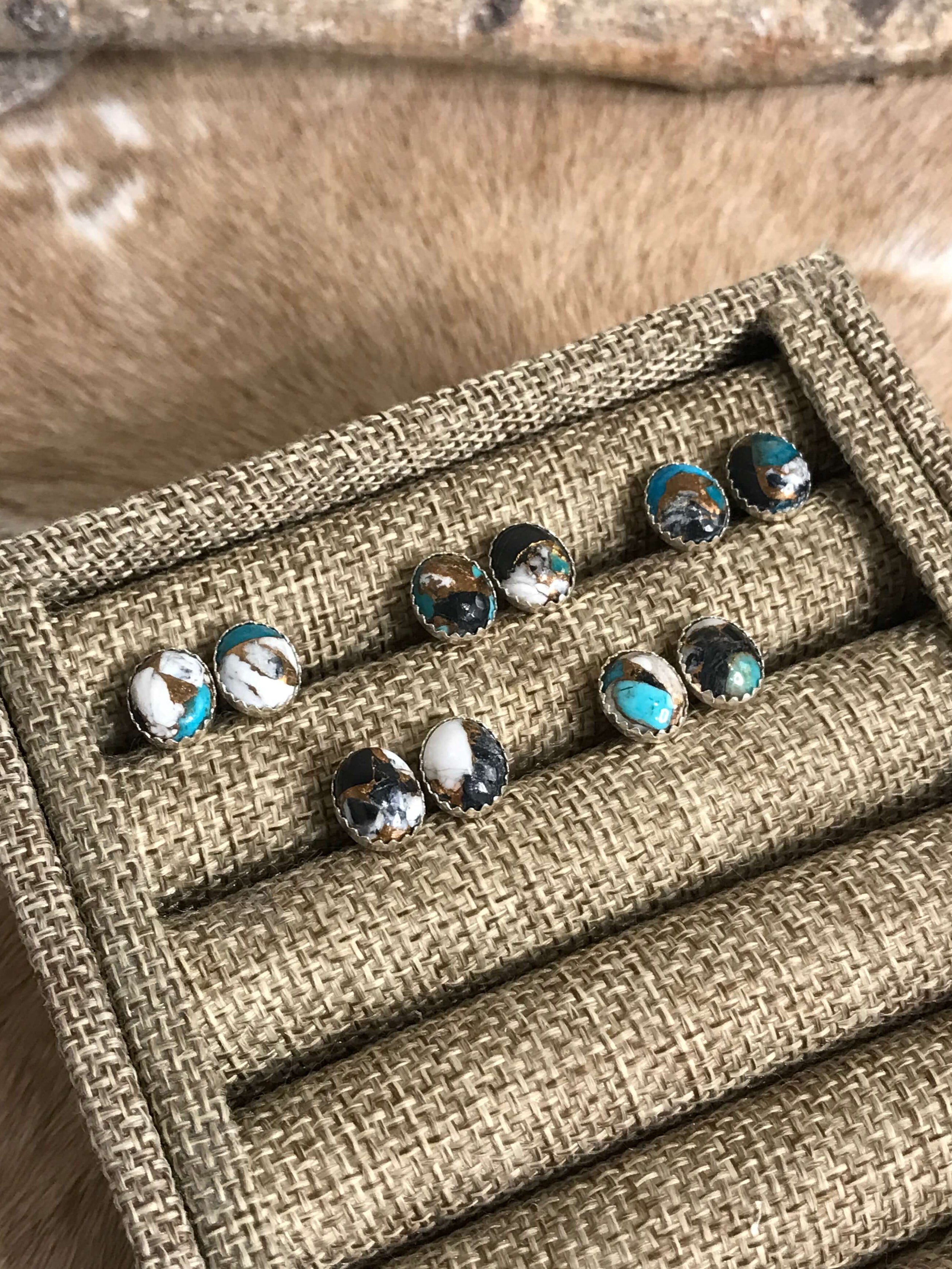 The Llano Studs in White Buffalo-Earrings-Calli Co., Turquoise and Silver Jewelry, Native American Handmade, Zuni Tribe, Navajo Tribe, Brock Texas