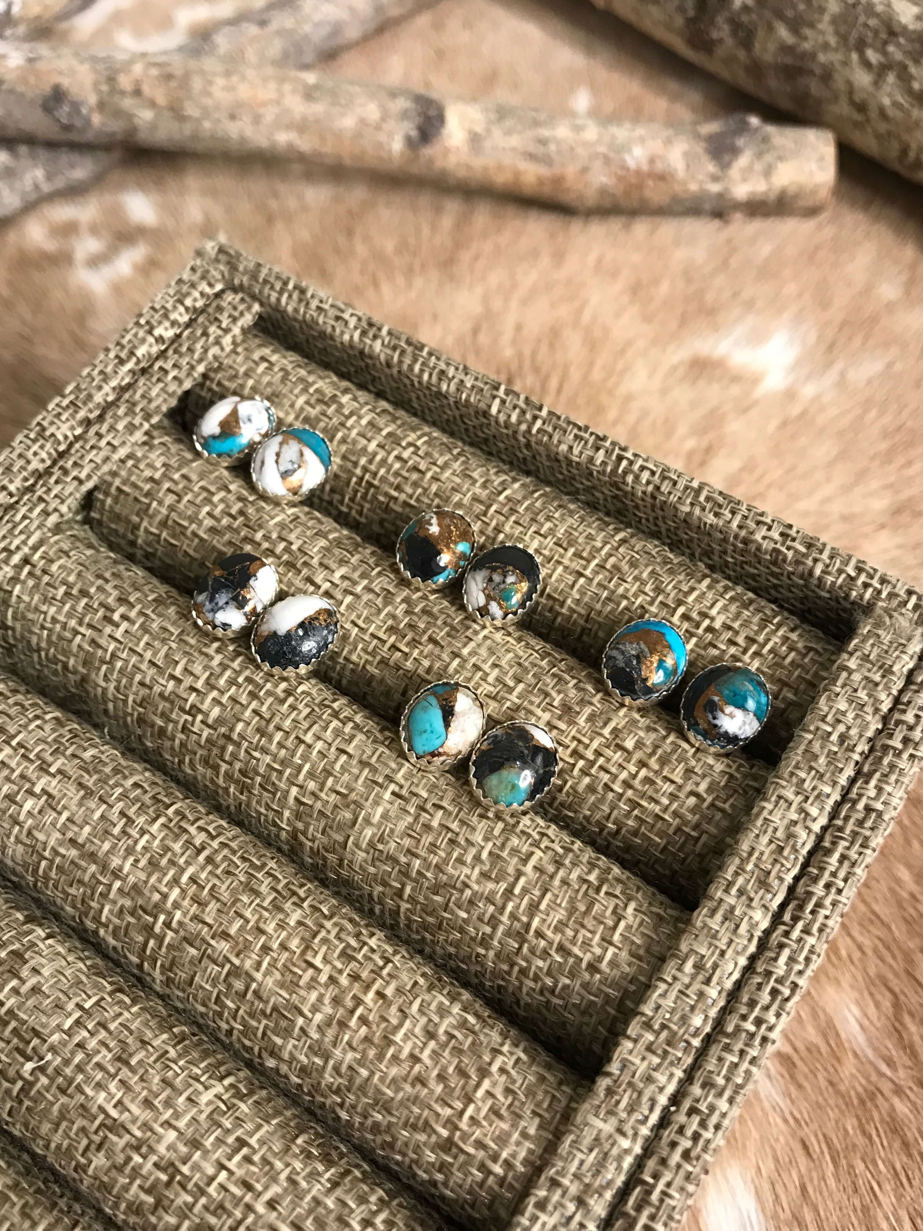 The Llano Studs in White Buffalo-Earrings-Calli Co., Turquoise and Silver Jewelry, Native American Handmade, Zuni Tribe, Navajo Tribe, Brock Texas