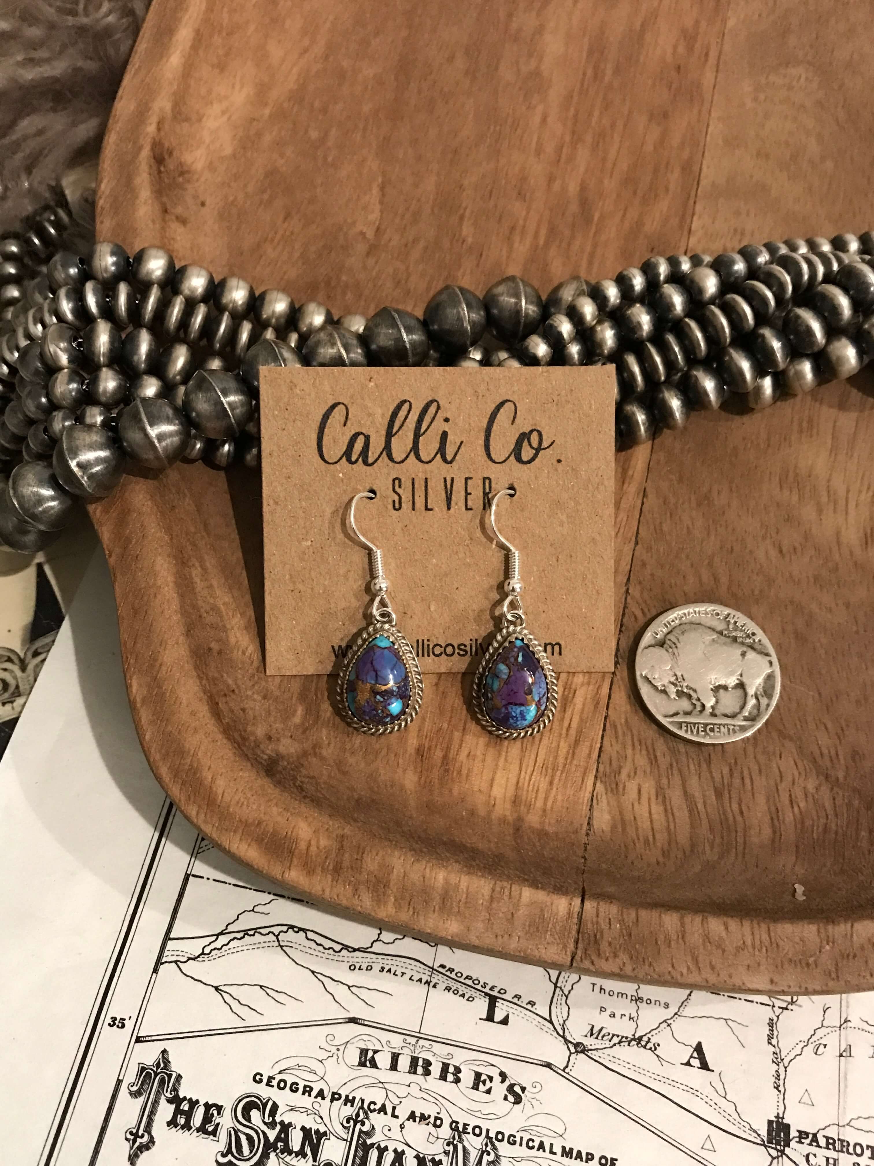 The Clairmont Earrings, 18-Earrings-Calli Co., Turquoise and Silver Jewelry, Native American Handmade, Zuni Tribe, Navajo Tribe, Brock Texas