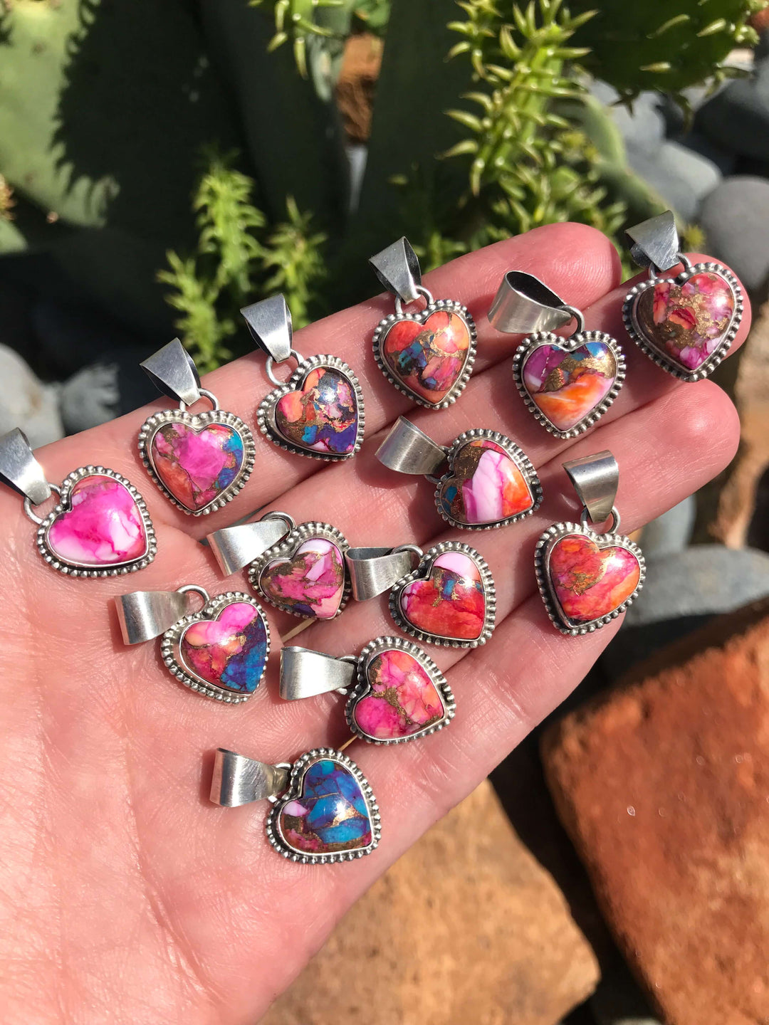 The Dahlia Heart Pendants-Pendants-Calli Co., Turquoise and Silver Jewelry, Native American Handmade, Zuni Tribe, Navajo Tribe, Brock Texas