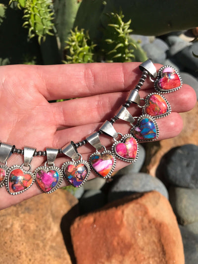 The Dahlia Heart Pendants-Pendants-Calli Co., Turquoise and Silver Jewelry, Native American Handmade, Zuni Tribe, Navajo Tribe, Brock Texas