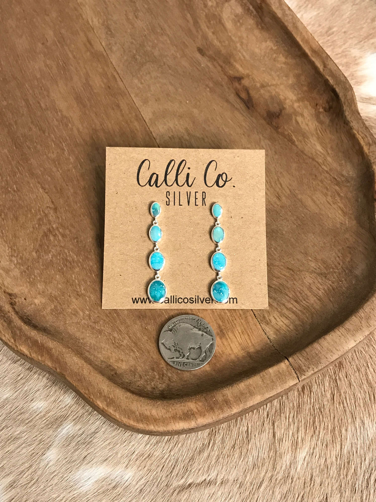 The Butler Turquoise Inlay Dangles, 1-Earrings-Calli Co., Turquoise and Silver Jewelry, Native American Handmade, Zuni Tribe, Navajo Tribe, Brock Texas