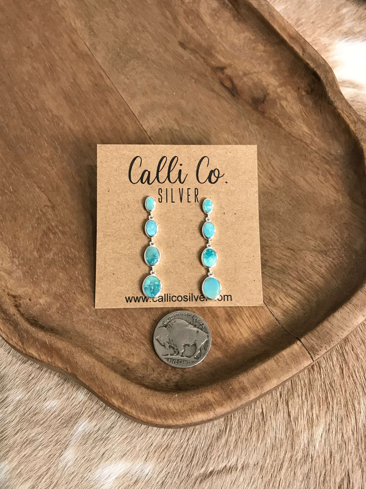The Butler Turquoise Inlay Dangles, 2-Earrings-Calli Co., Turquoise and Silver Jewelry, Native American Handmade, Zuni Tribe, Navajo Tribe, Brock Texas