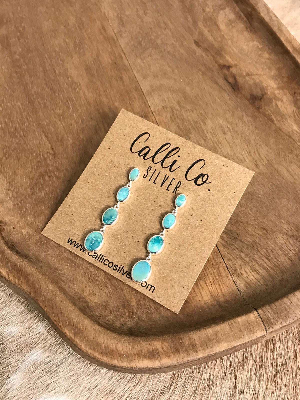 The Butler Turquoise Inlay Dangles, 2-Earrings-Calli Co., Turquoise and Silver Jewelry, Native American Handmade, Zuni Tribe, Navajo Tribe, Brock Texas