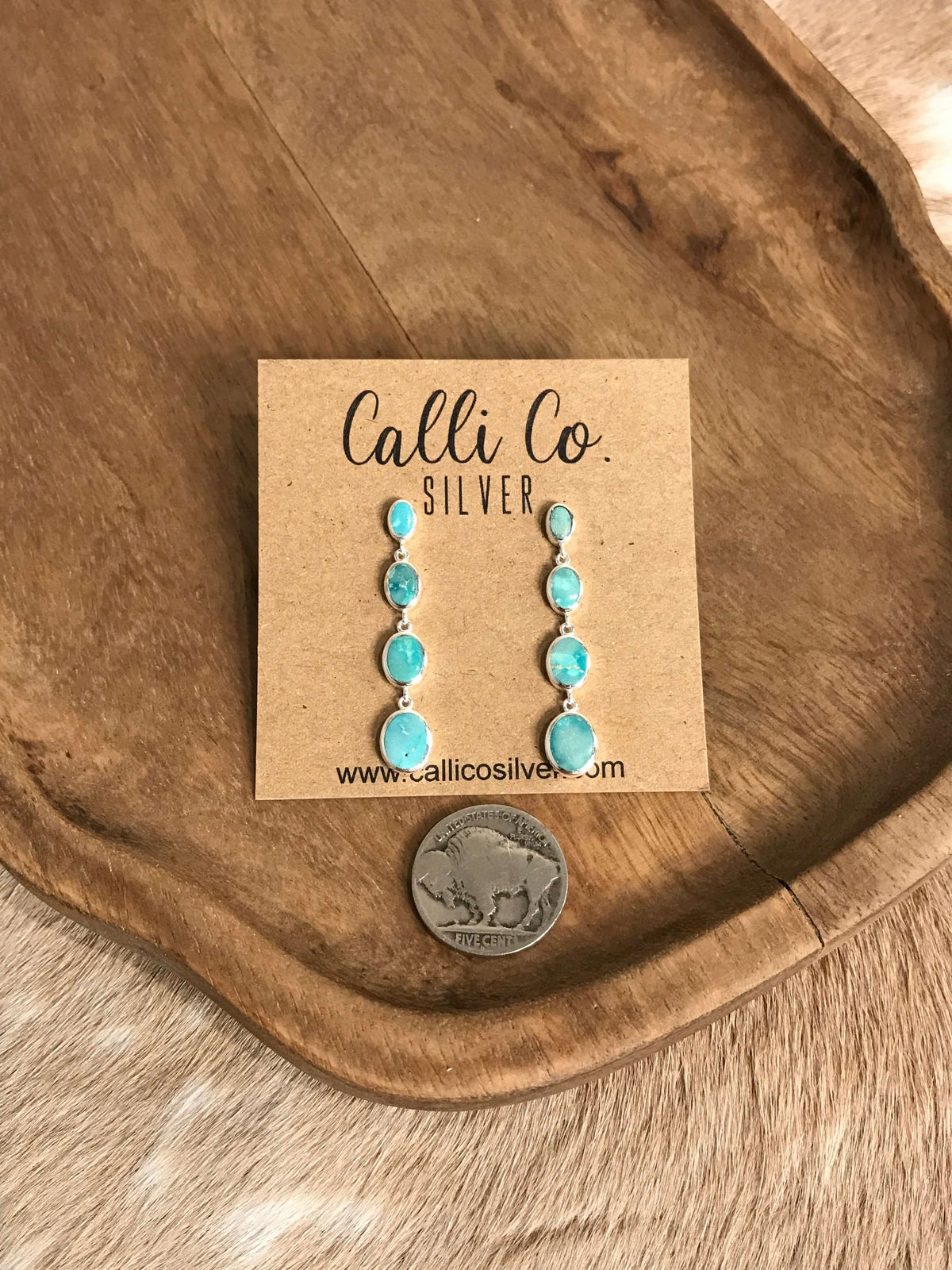 The Butler Turquoise Inlay Dangles, 3-Earrings-Calli Co., Turquoise and Silver Jewelry, Native American Handmade, Zuni Tribe, Navajo Tribe, Brock Texas