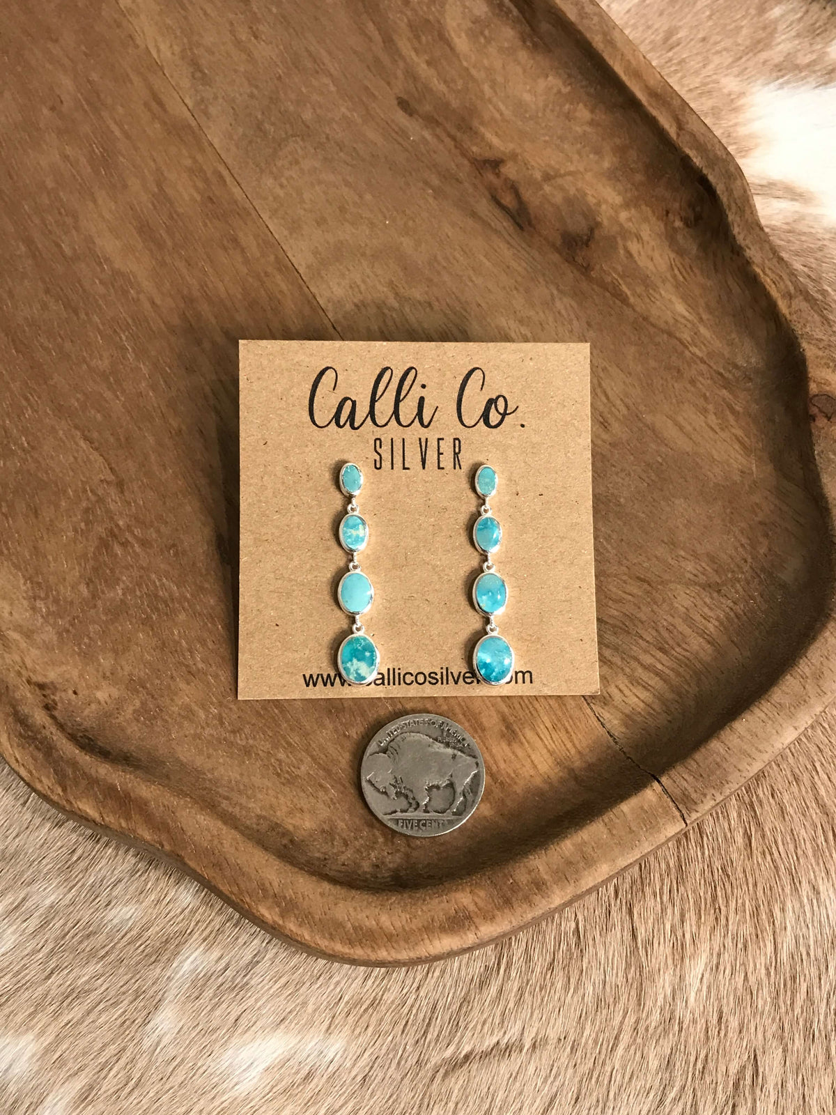 The Butler Turquoise Inlay Dangles, 4-Earrings-Calli Co., Turquoise and Silver Jewelry, Native American Handmade, Zuni Tribe, Navajo Tribe, Brock Texas