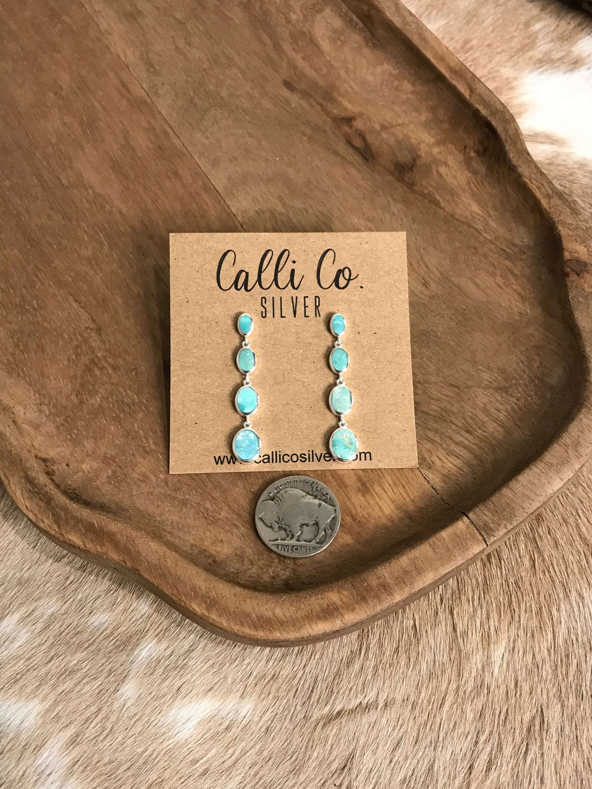 The Butler Turquoise Inlay Dangles, 5-Earrings-Calli Co., Turquoise and Silver Jewelry, Native American Handmade, Zuni Tribe, Navajo Tribe, Brock Texas
