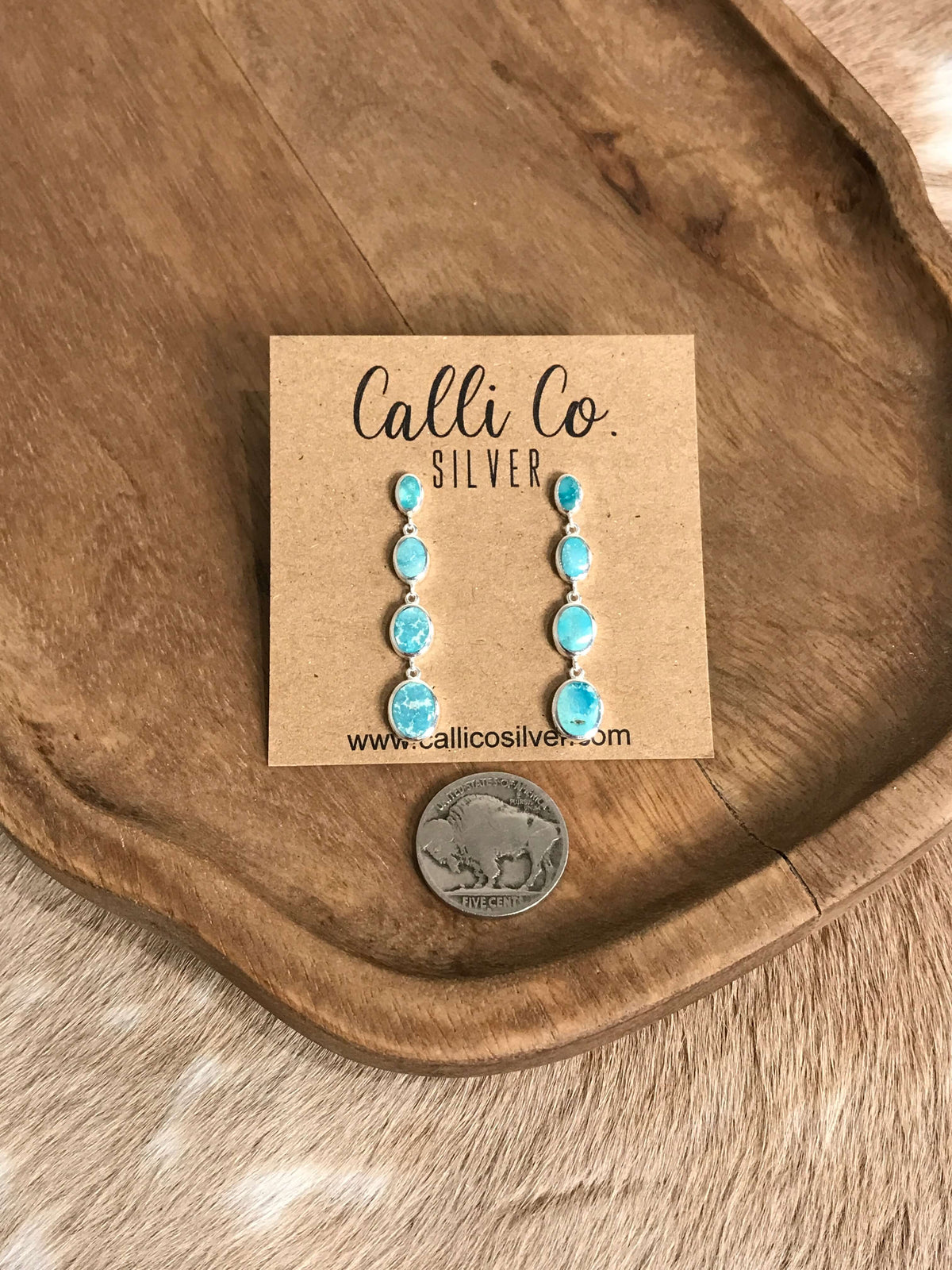 The Butler Turquoise Inlay Dangles, 6-Earrings-Calli Co., Turquoise and Silver Jewelry, Native American Handmade, Zuni Tribe, Navajo Tribe, Brock Texas