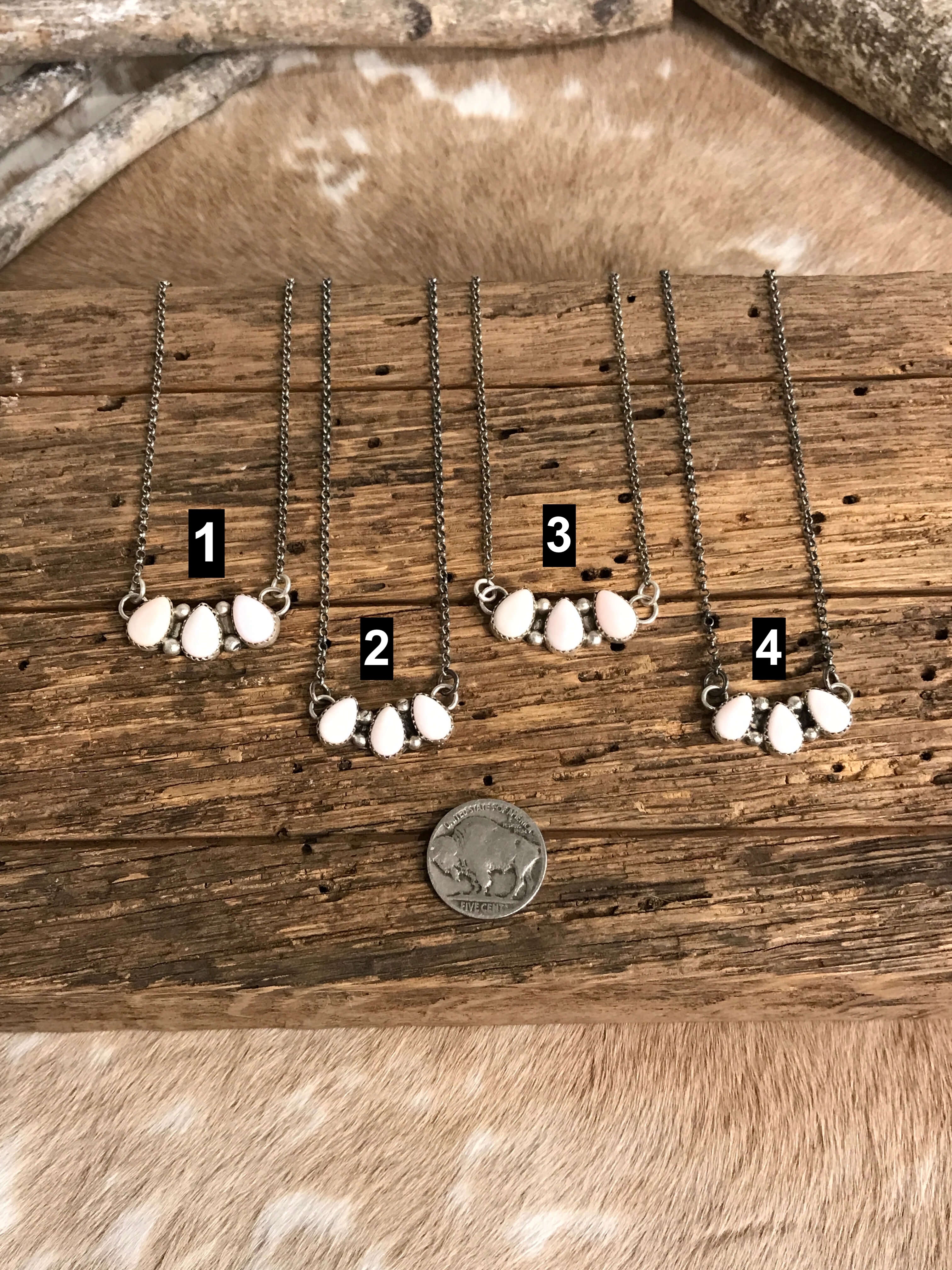 The Rexford Pink Conch 3 Stone Necklaces-Necklaces-Calli Co., Turquoise and Silver Jewelry, Native American Handmade, Zuni Tribe, Navajo Tribe, Brock Texas