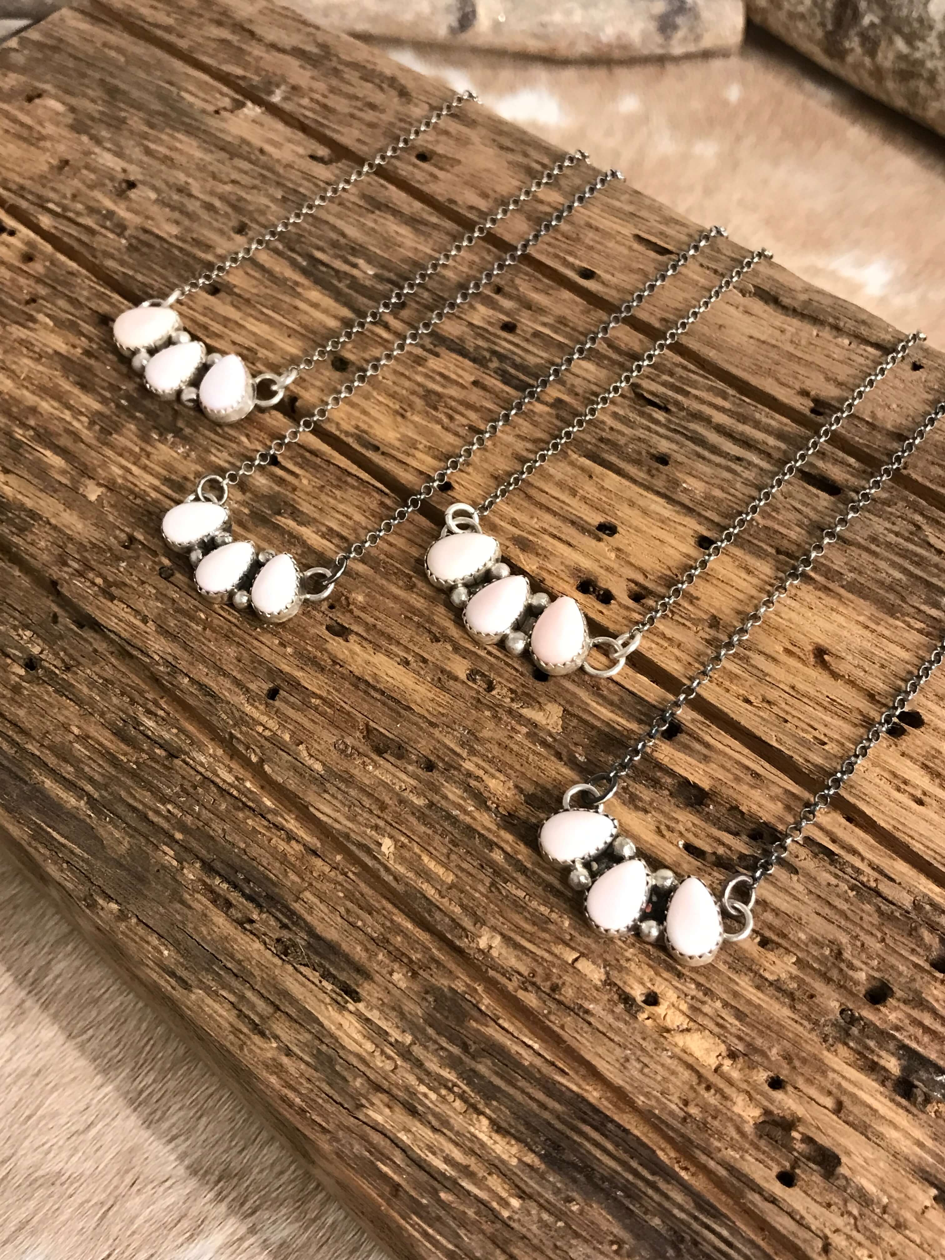 The Rexford Pink Conch 3 Stone Necklaces-Necklaces-Calli Co., Turquoise and Silver Jewelry, Native American Handmade, Zuni Tribe, Navajo Tribe, Brock Texas