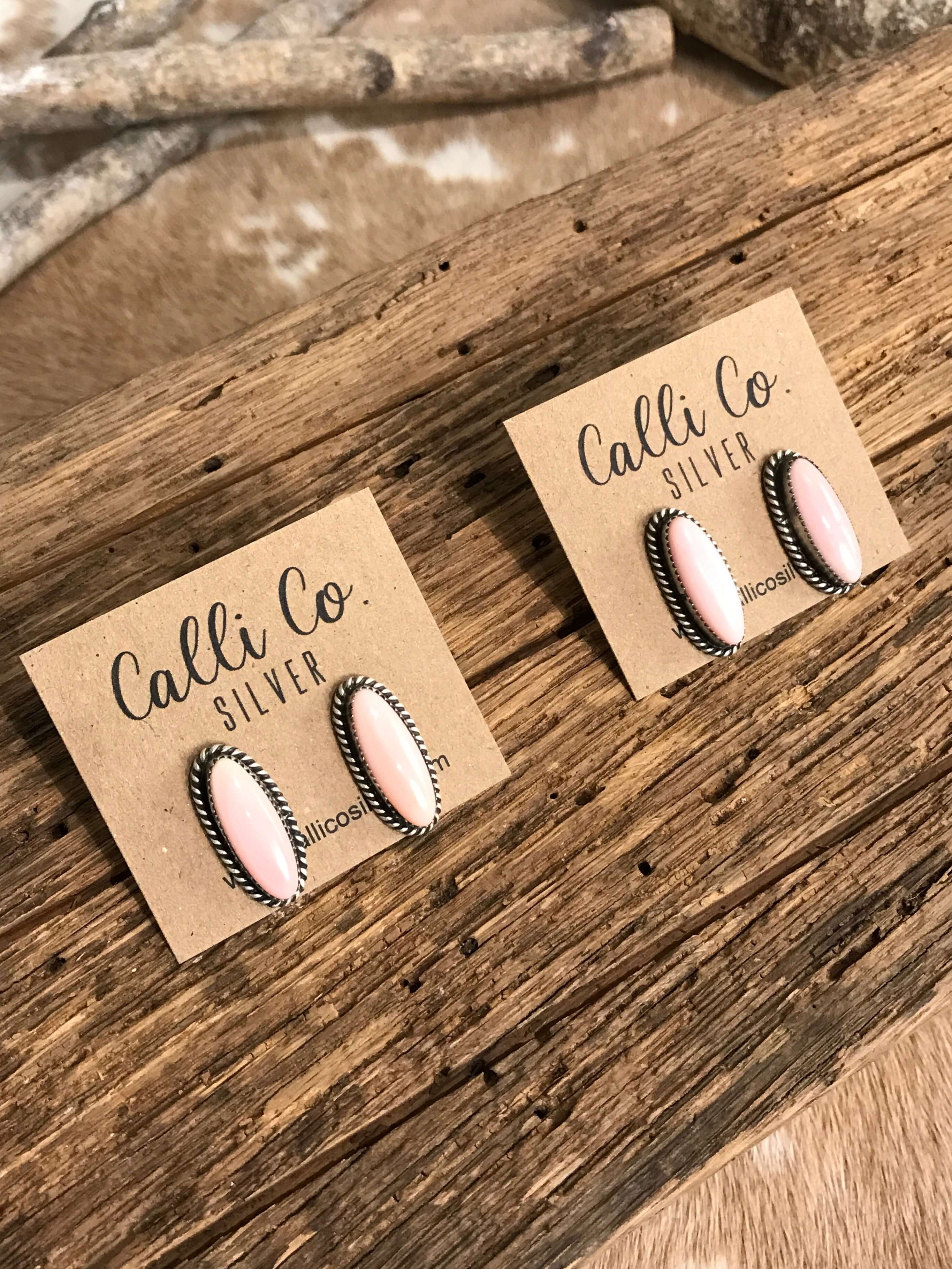 The Pink Conch Oval Studs-Earrings-Calli Co., Turquoise and Silver Jewelry, Native American Handmade, Zuni Tribe, Navajo Tribe, Brock Texas