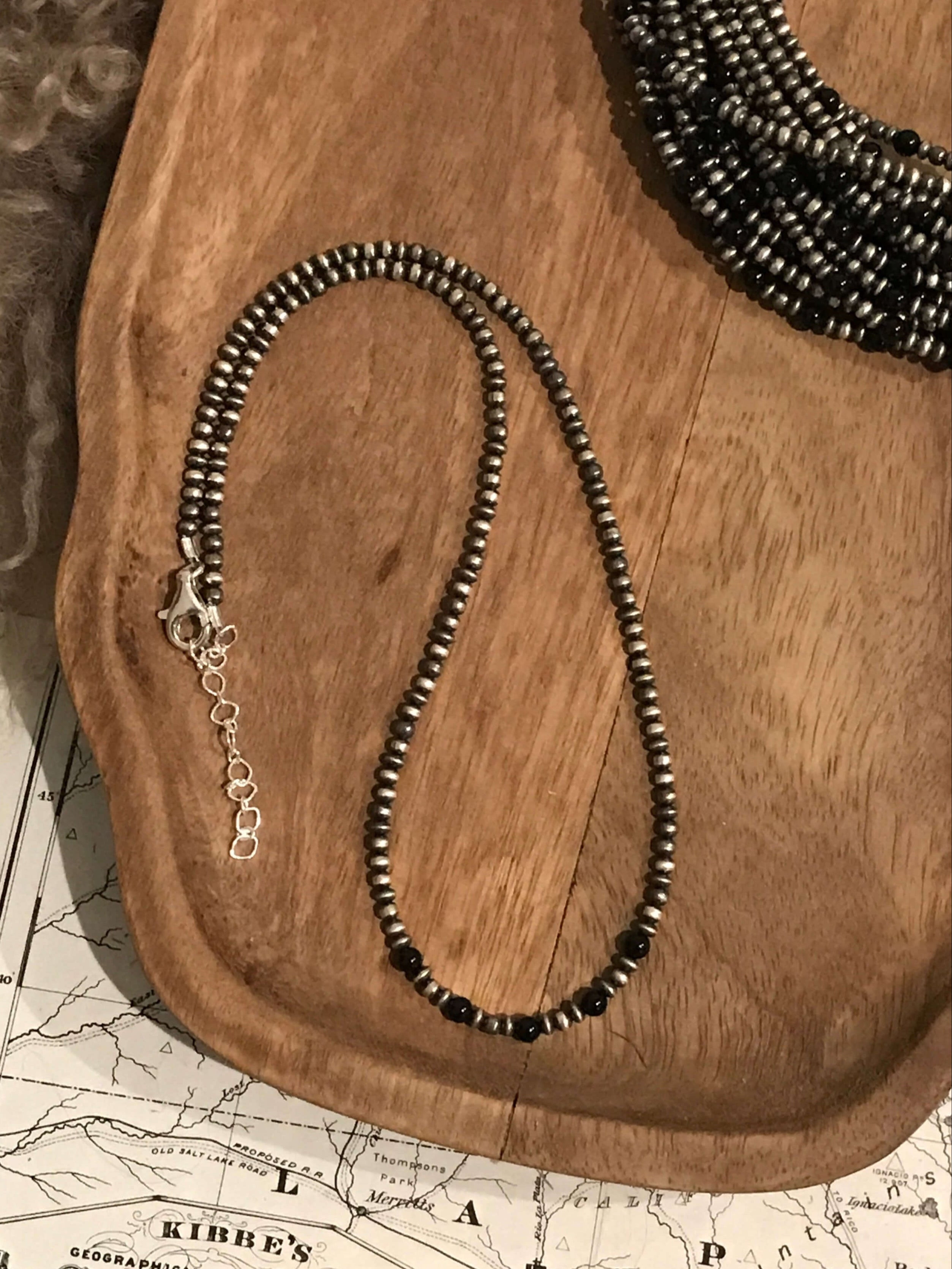 The Harlow Necklace in Onyx-Necklaces-Calli Co., Turquoise and Silver Jewelry, Native American Handmade, Zuni Tribe, Navajo Tribe, Brock Texas