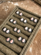 The Pink Conch Teardrop Studs-Earrings-Calli Co., Turquoise and Silver Jewelry, Native American Handmade, Zuni Tribe, Navajo Tribe, Brock Texas