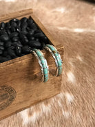 The Waurika Inlay Hoops, 2-Earrings-Calli Co., Turquoise and Silver Jewelry, Native American Handmade, Zuni Tribe, Navajo Tribe, Brock Texas