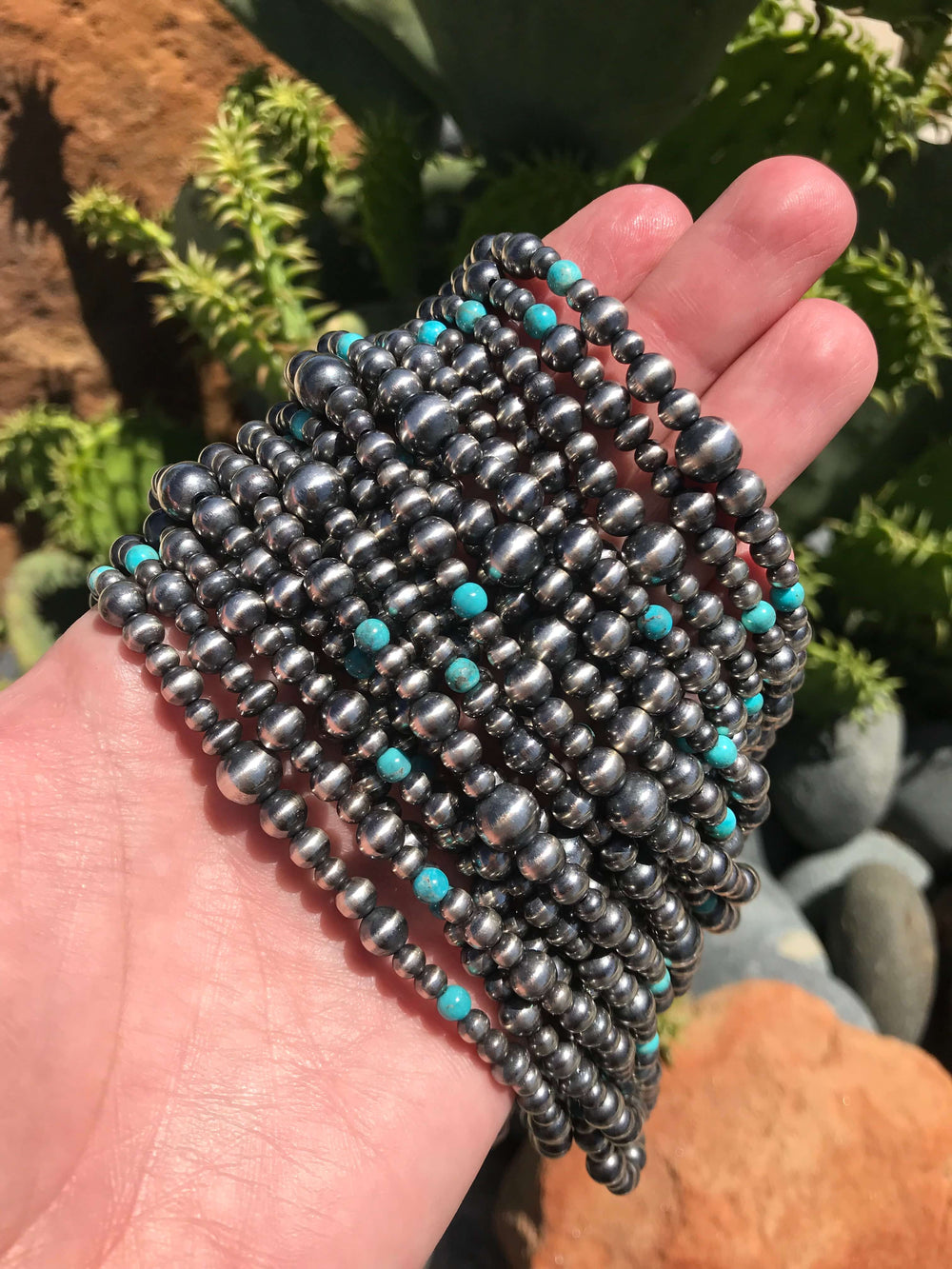 The Tulare Necklace, 60"-Necklaces-Calli Co., Turquoise and Silver Jewelry, Native American Handmade, Zuni Tribe, Navajo Tribe, Brock Texas