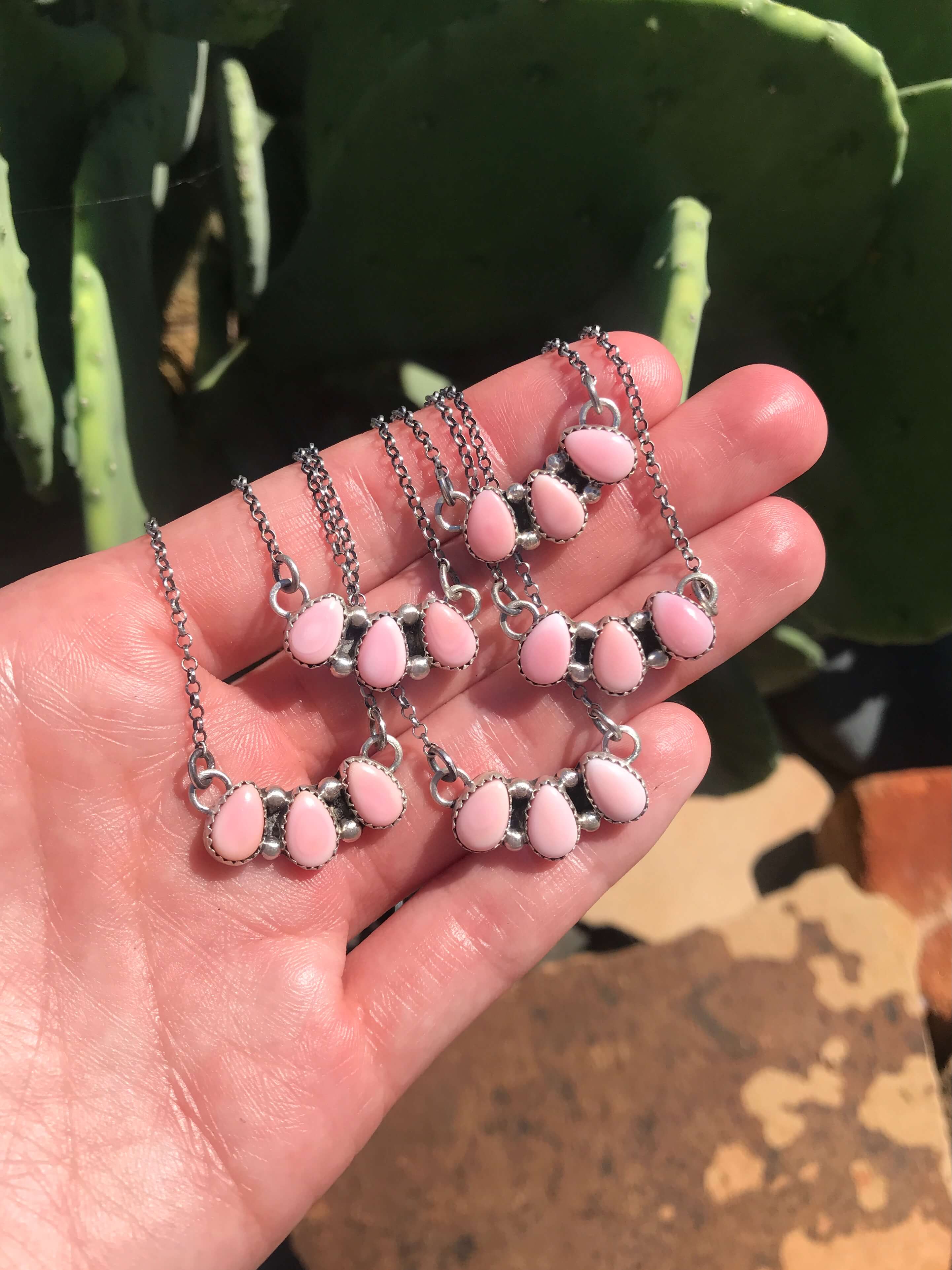 The Rexford Pink Conch 3 Stone Necklaces-Necklaces-Calli Co., Turquoise and Silver Jewelry, Native American Handmade, Zuni Tribe, Navajo Tribe, Brock Texas