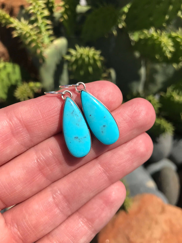 The Turquoise Dangle Earrings, 3-Earrings-Calli Co., Turquoise and Silver Jewelry, Native American Handmade, Zuni Tribe, Navajo Tribe, Brock Texas