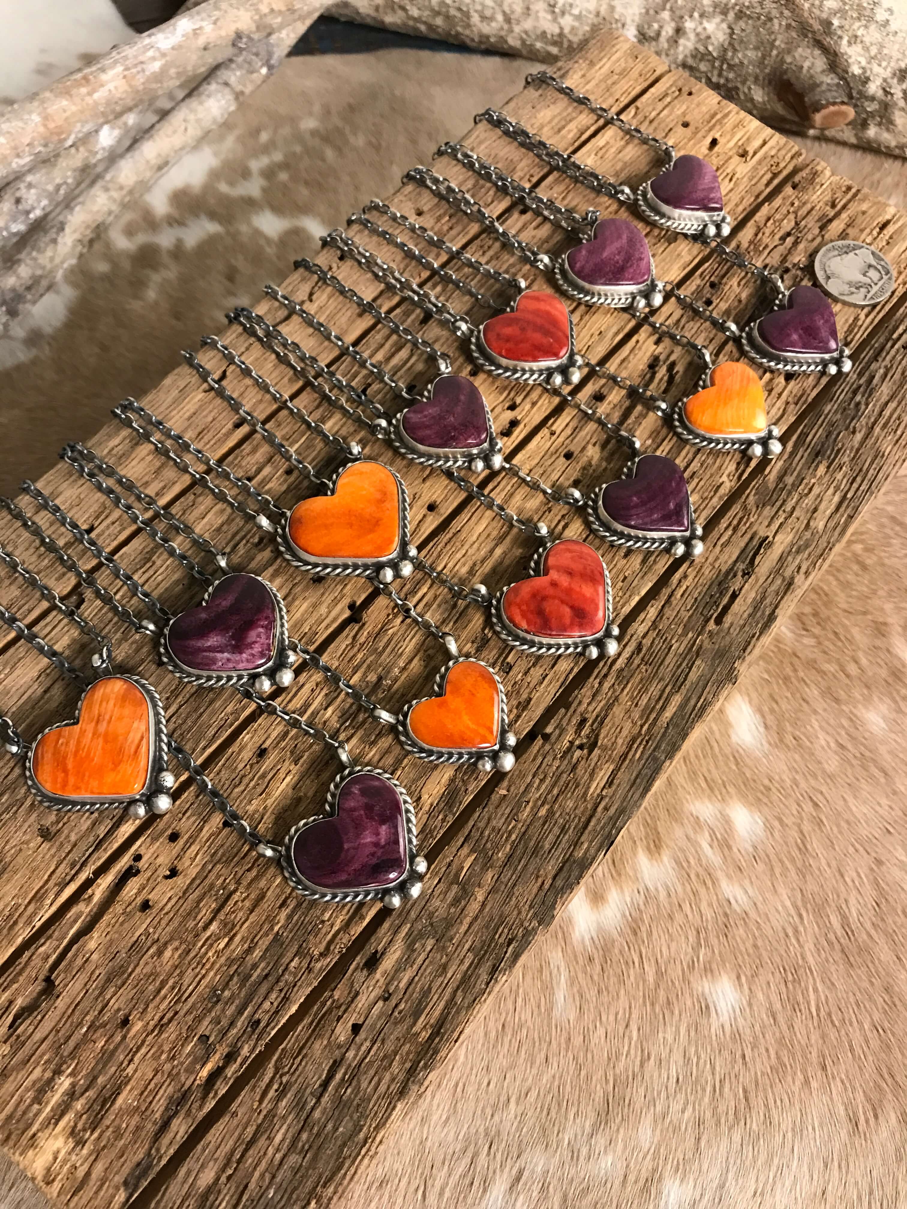 The Bronson Heart Necklaces-Necklaces-Calli Co., Turquoise and Silver Jewelry, Native American Handmade, Zuni Tribe, Navajo Tribe, Brock Texas