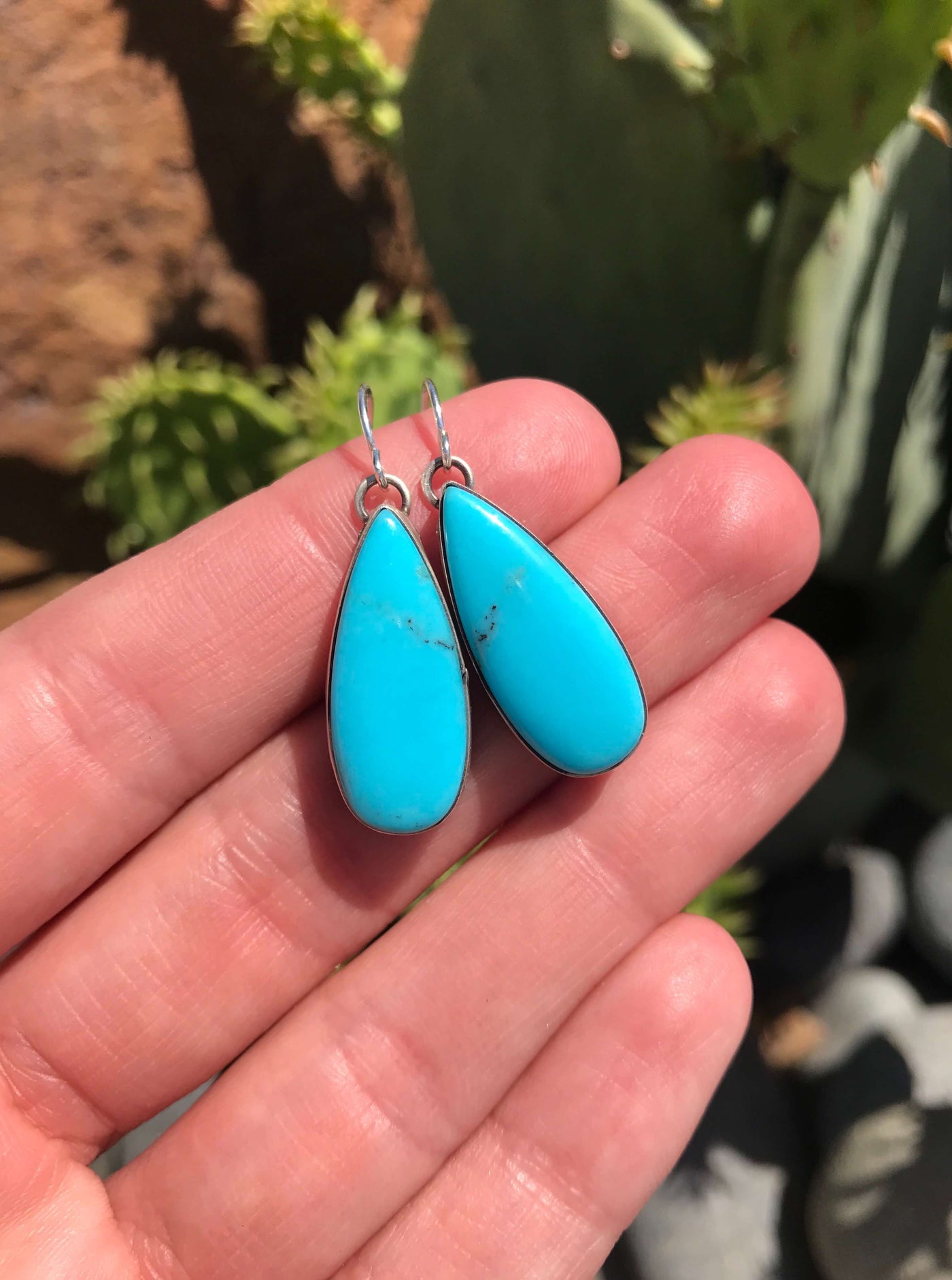The Turquoise Dangle Earrings, 15-Earrings-Calli Co., Turquoise and Silver Jewelry, Native American Handmade, Zuni Tribe, Navajo Tribe, Brock Texas