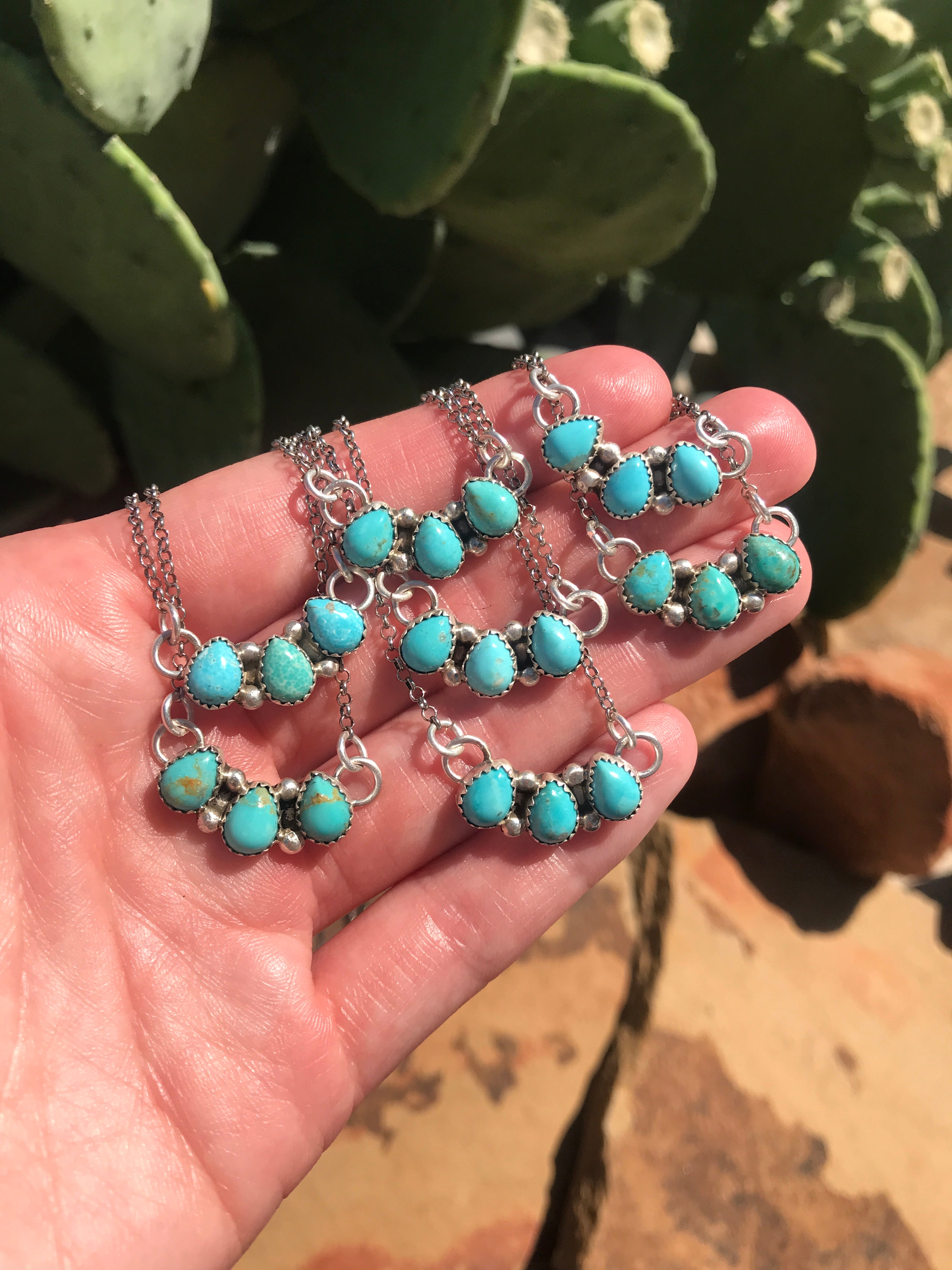 The Rexford Turquoise 3 Stone Necklaces-Necklaces-Calli Co., Turquoise and Silver Jewelry, Native American Handmade, Zuni Tribe, Navajo Tribe, Brock Texas