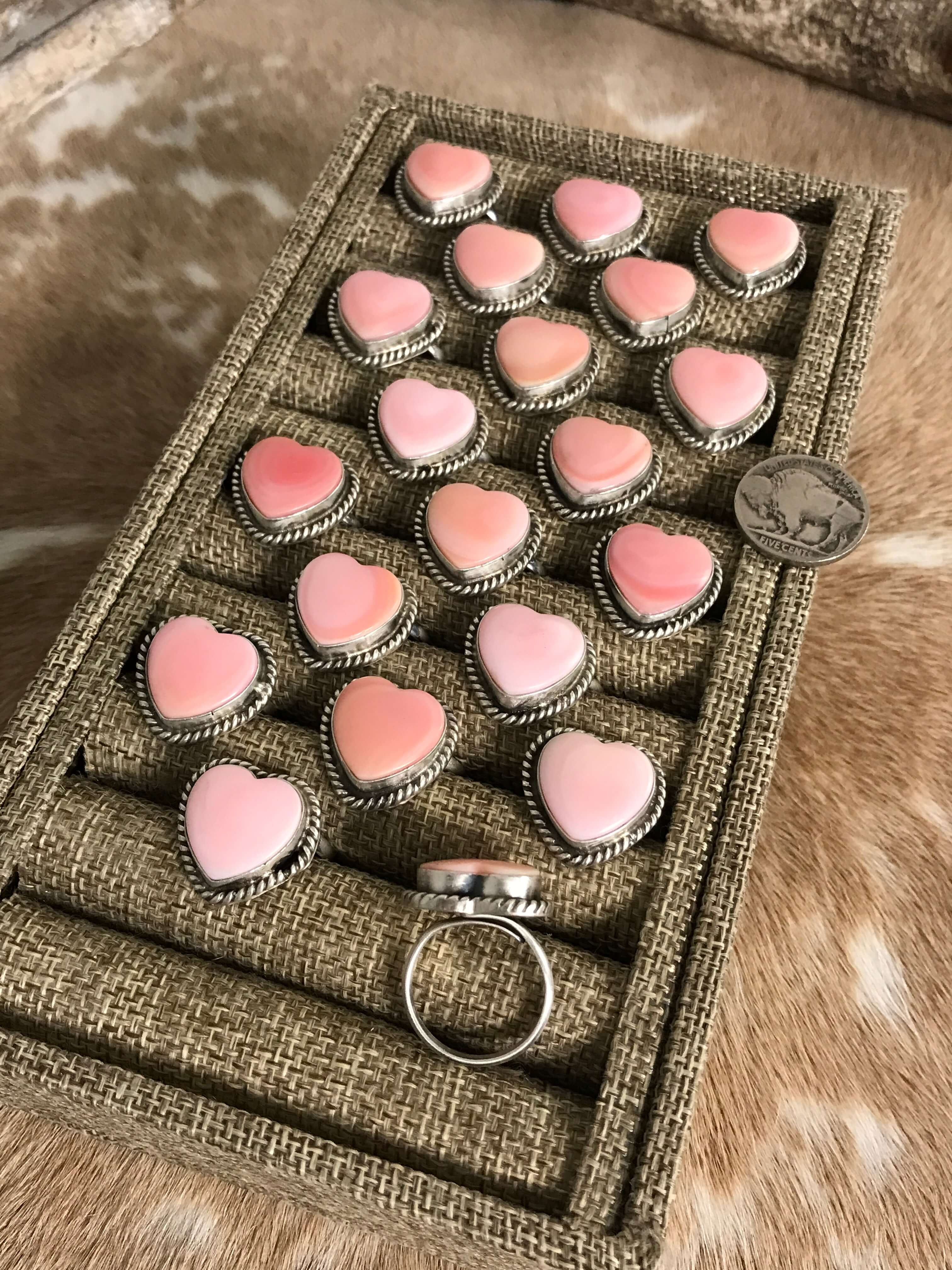 The Raleigh Adjustable Heart Rings-Rings-Calli Co., Turquoise and Silver Jewelry, Native American Handmade, Zuni Tribe, Navajo Tribe, Brock Texas