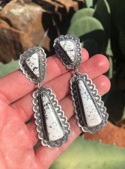The Superior Earrings, 1-Earrings-Calli Co., Turquoise and Silver Jewelry, Native American Handmade, Zuni Tribe, Navajo Tribe, Brock Texas