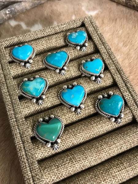 Adjustable Turquoise Heart Rings | Calli Co Silver | Fort Worth