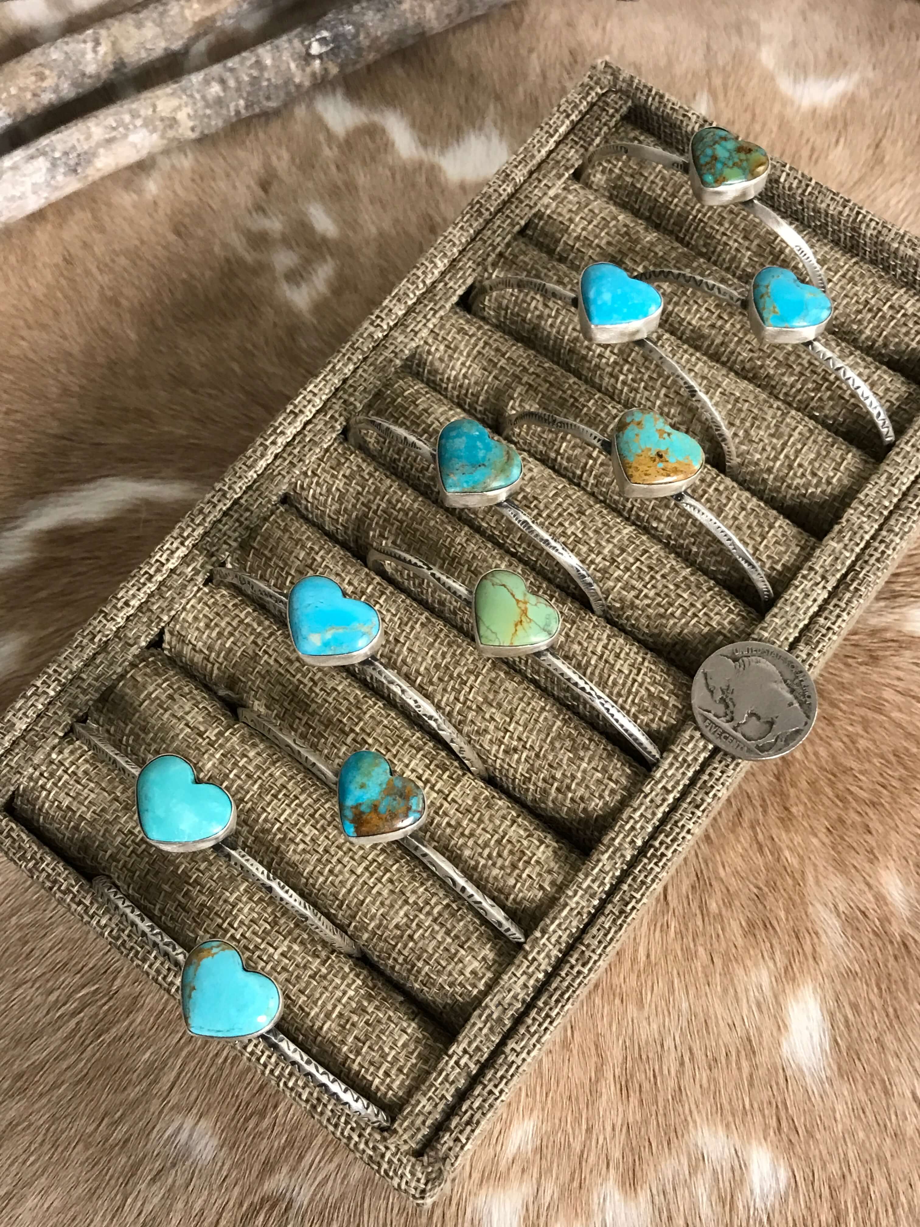 The Campo Heart Cuffs-Bracelets & Cuffs-Calli Co., Turquoise and Silver Jewelry, Native American Handmade, Zuni Tribe, Navajo Tribe, Brock Texas