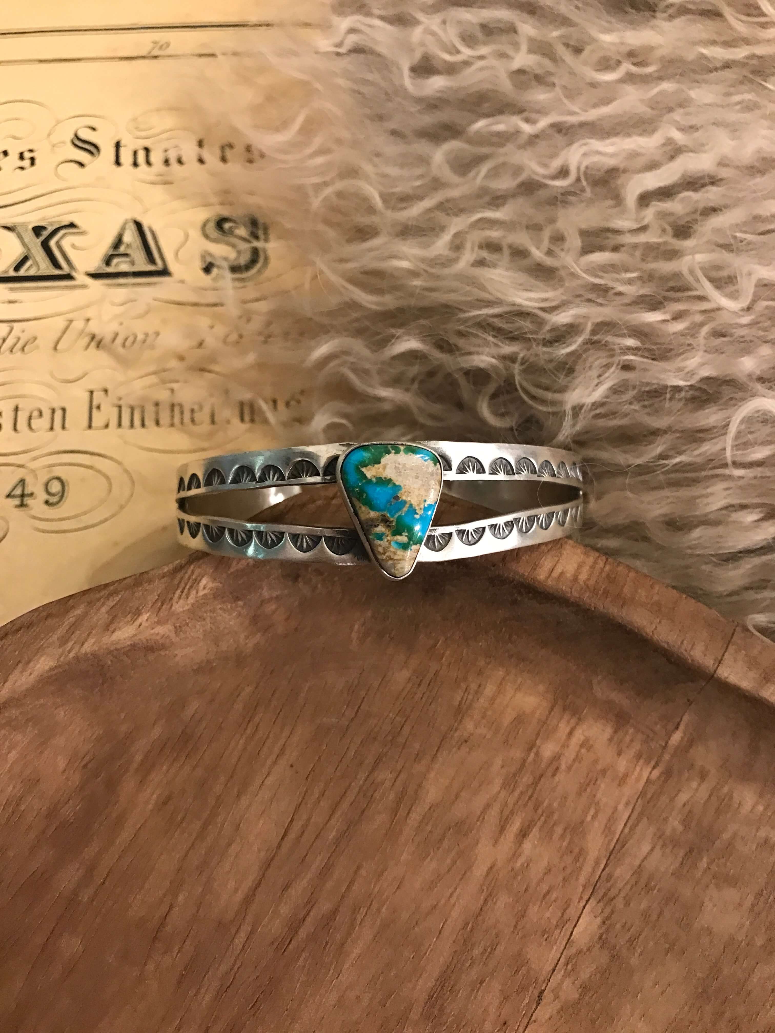 The Fresno Turquoise Cuff, 4-Bracelets & Cuffs-Calli Co., Turquoise and Silver Jewelry, Native American Handmade, Zuni Tribe, Navajo Tribe, Brock Texas