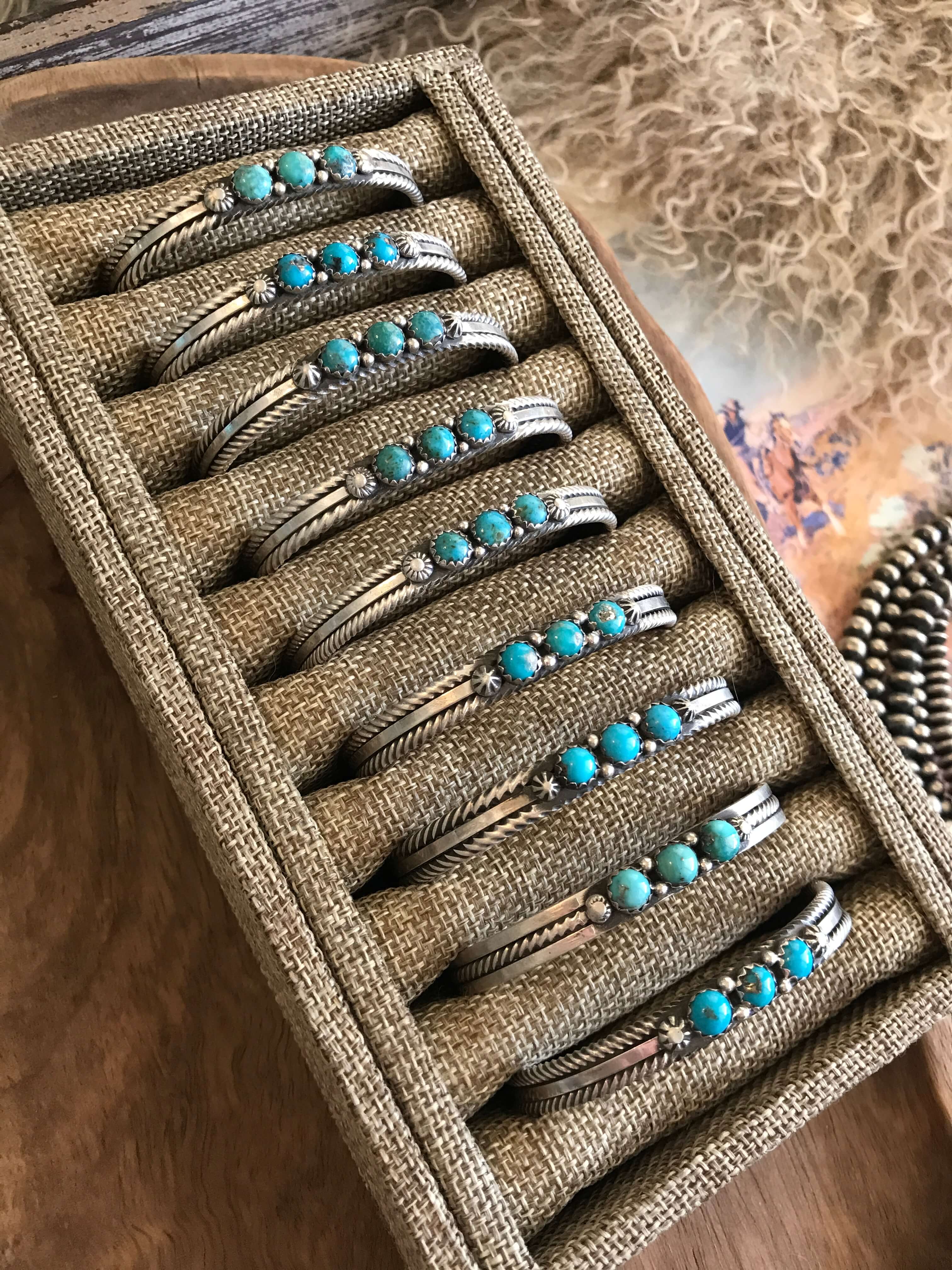 The Dandy 3 Stone Turquoise Cuffs-Bracelets & Cuffs-Calli Co., Turquoise and Silver Jewelry, Native American Handmade, Zuni Tribe, Navajo Tribe, Brock Texas