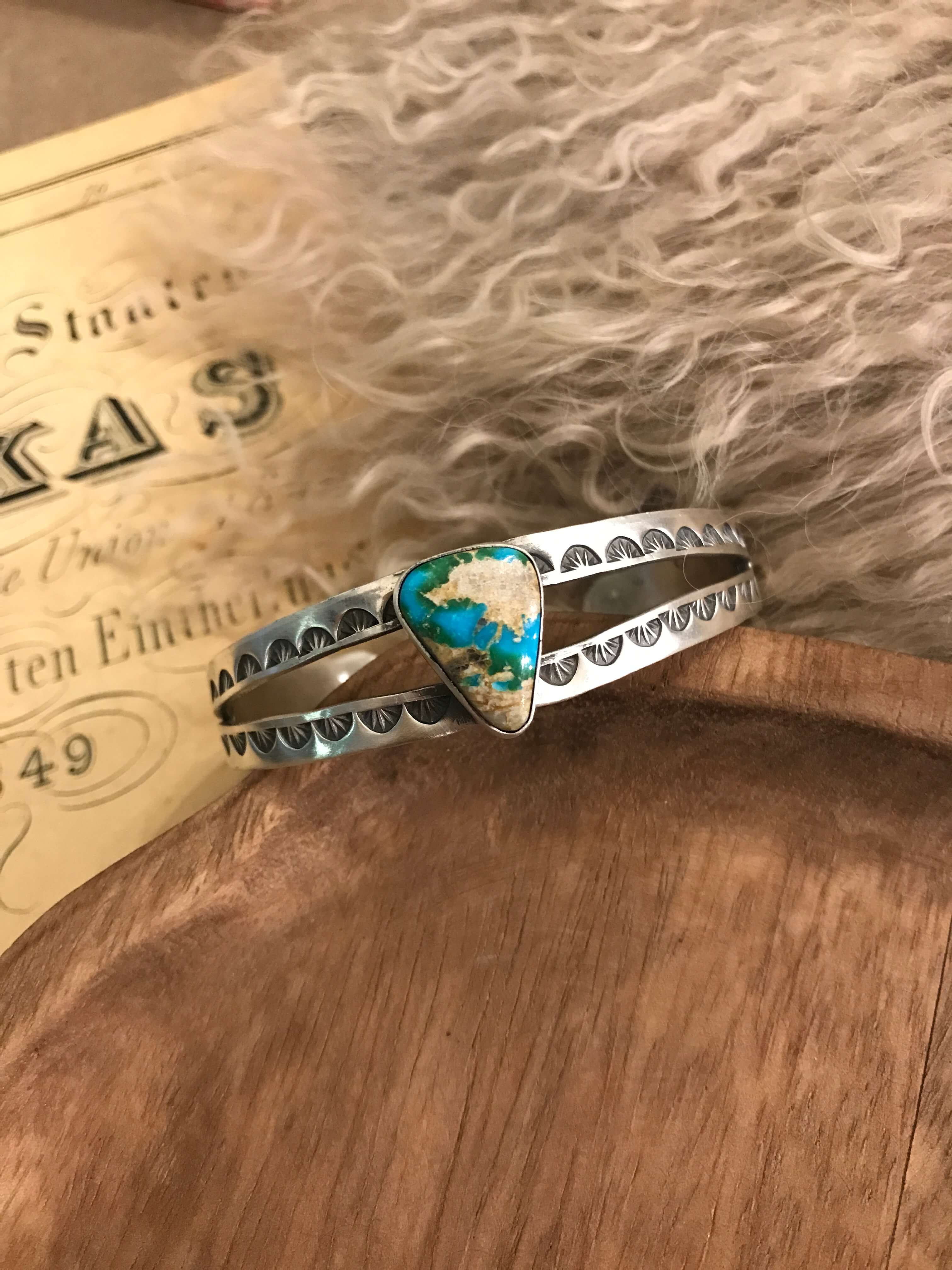 The Fresno Turquoise Cuff, 4-Bracelets & Cuffs-Calli Co., Turquoise and Silver Jewelry, Native American Handmade, Zuni Tribe, Navajo Tribe, Brock Texas