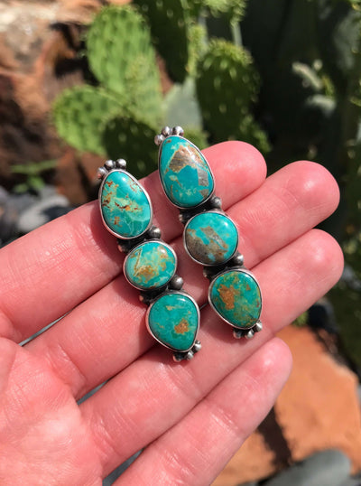 The Tarryall Turquoise Earrings, 18-Earrings-Calli Co., Turquoise and Silver Jewelry, Native American Handmade, Zuni Tribe, Navajo Tribe, Brock Texas