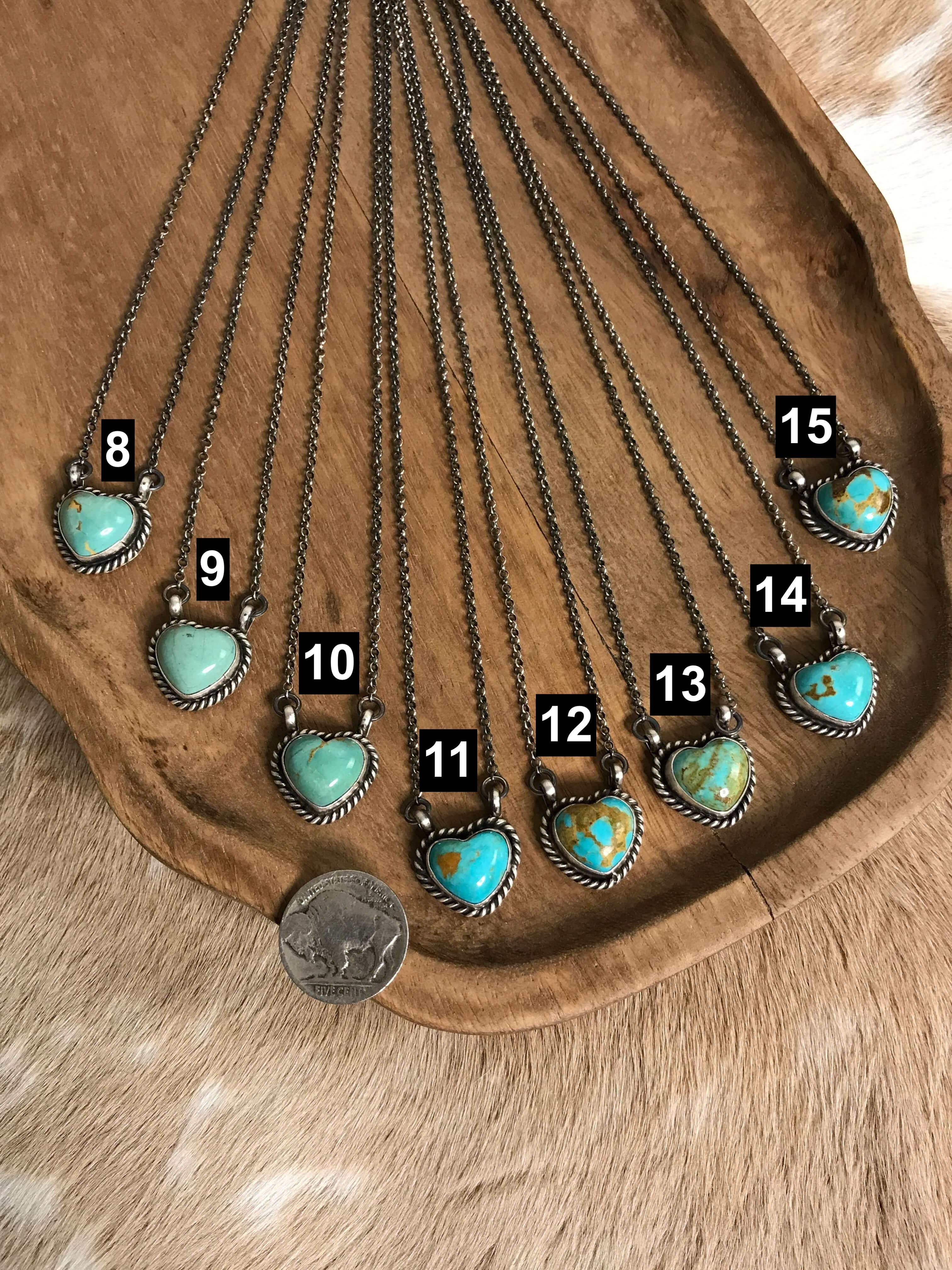 The Colona Turquoise Heart Necklaces-Necklaces-Calli Co., Turquoise and Silver Jewelry, Native American Handmade, Zuni Tribe, Navajo Tribe, Brock Texas