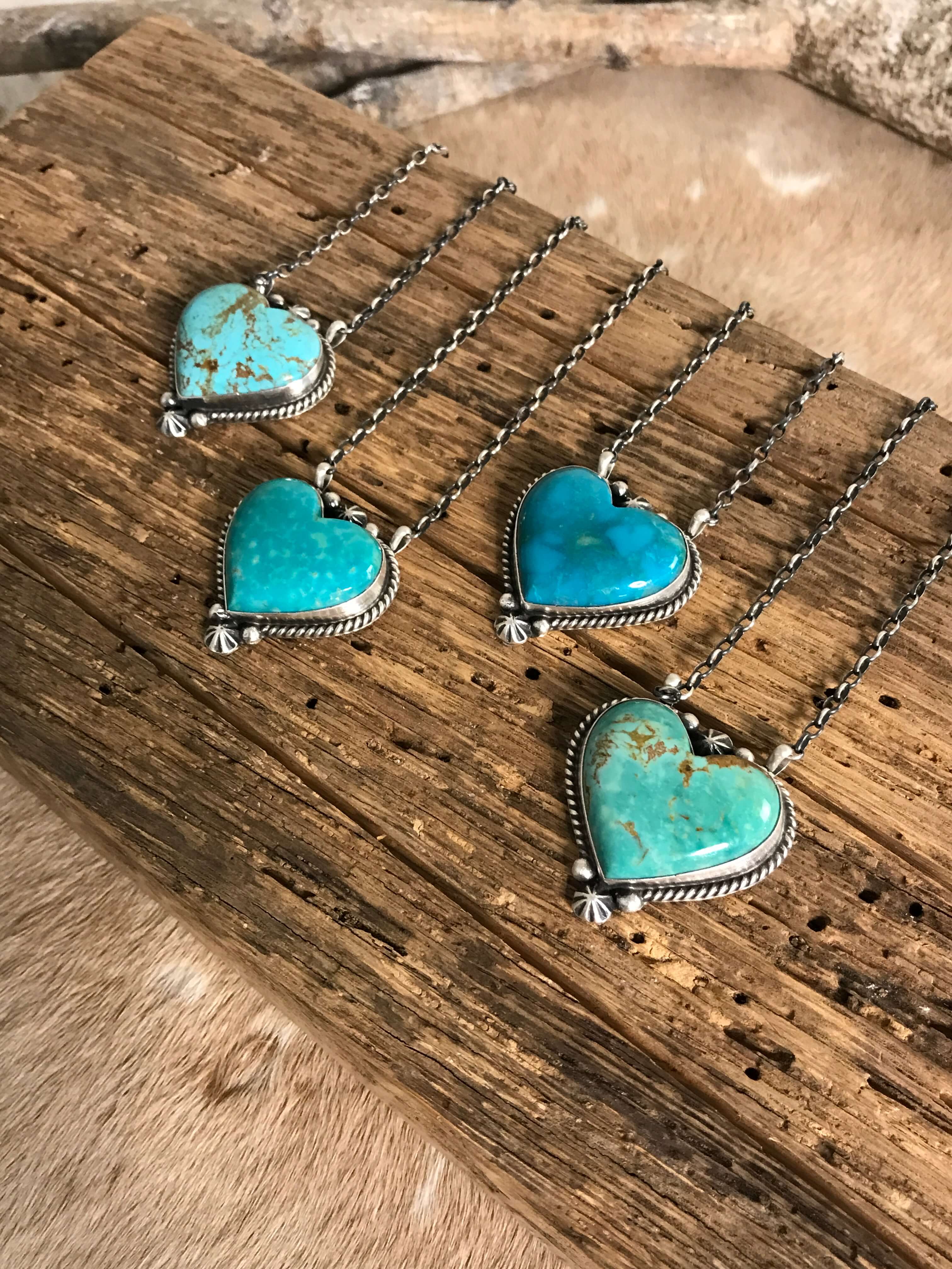 The Zebeck Turquoise Heart Necklaces-Necklaces-Calli Co., Turquoise and Silver Jewelry, Native American Handmade, Zuni Tribe, Navajo Tribe, Brock Texas