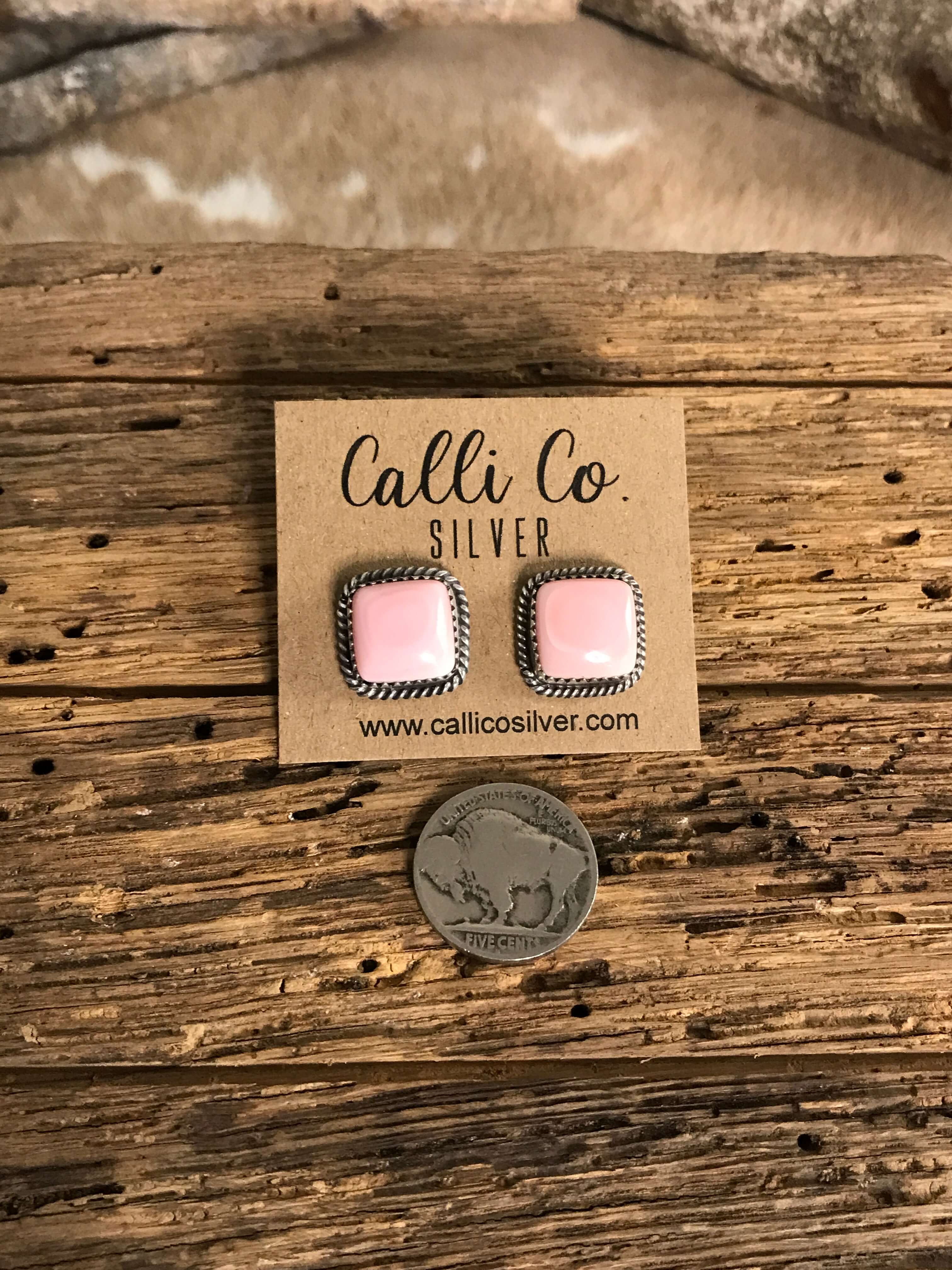 The Pink Conch Studs, 3-Earrings-Calli Co., Turquoise and Silver Jewelry, Native American Handmade, Zuni Tribe, Navajo Tribe, Brock Texas